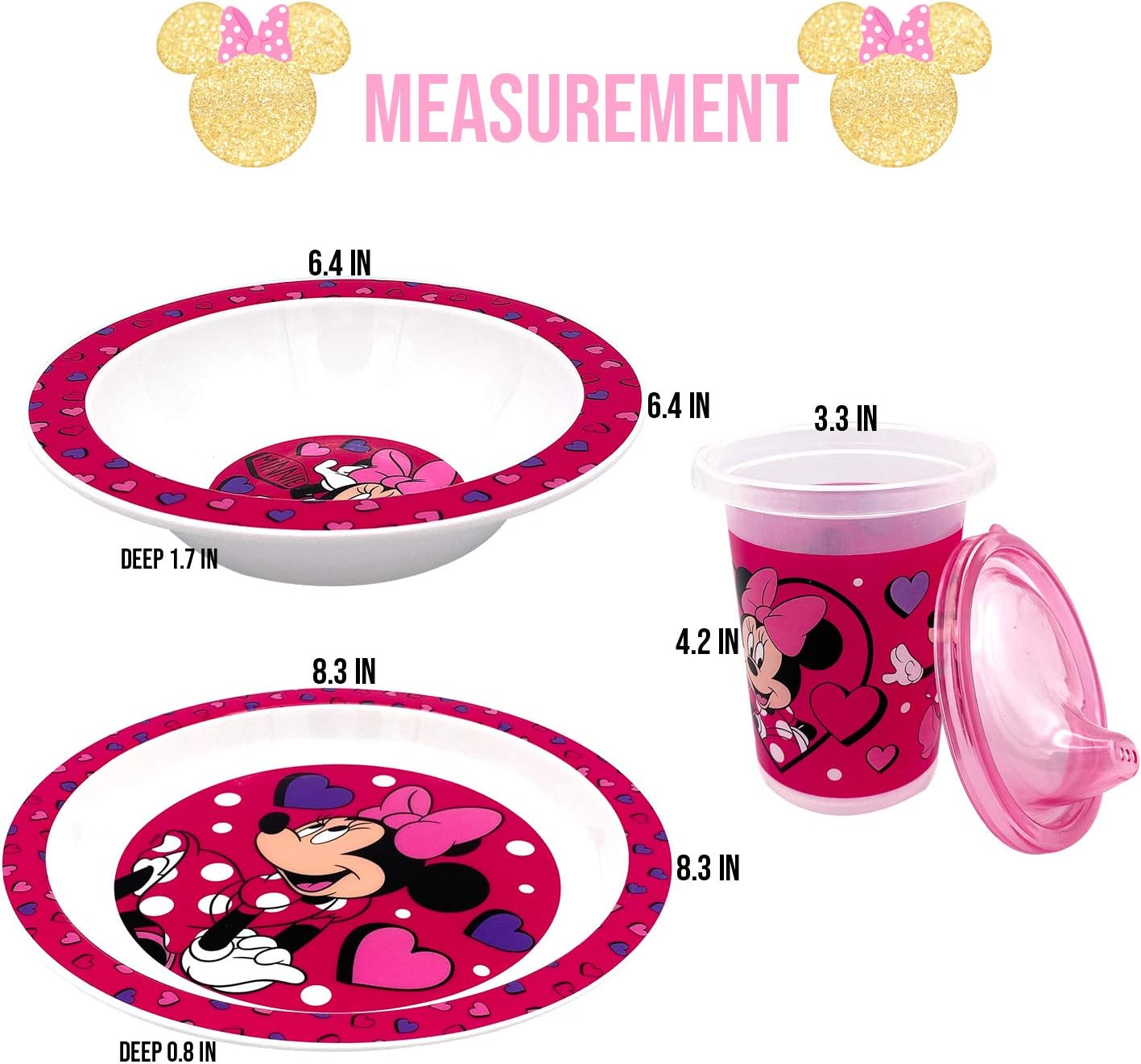 Disney Classic Minnie Baby Toddler Utensil Dinnerware Feeding Dish Set Gift Box including Break Resistant Bowl, Dish Plate, Tumbler Cups - Safe BPA free, Easy to Clean, Perfect Gifts for Kids : Baby