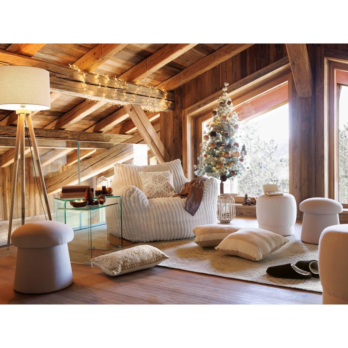 Atmosphera - Fauteuil XL Muzi en Velours Côtelé Blanc - Gros Pouf Compressé Moderne Ultra-Confort Moelleux - Assise XXL Cosy Cocooning Idéal Salon, Chambre et Coin Lecture