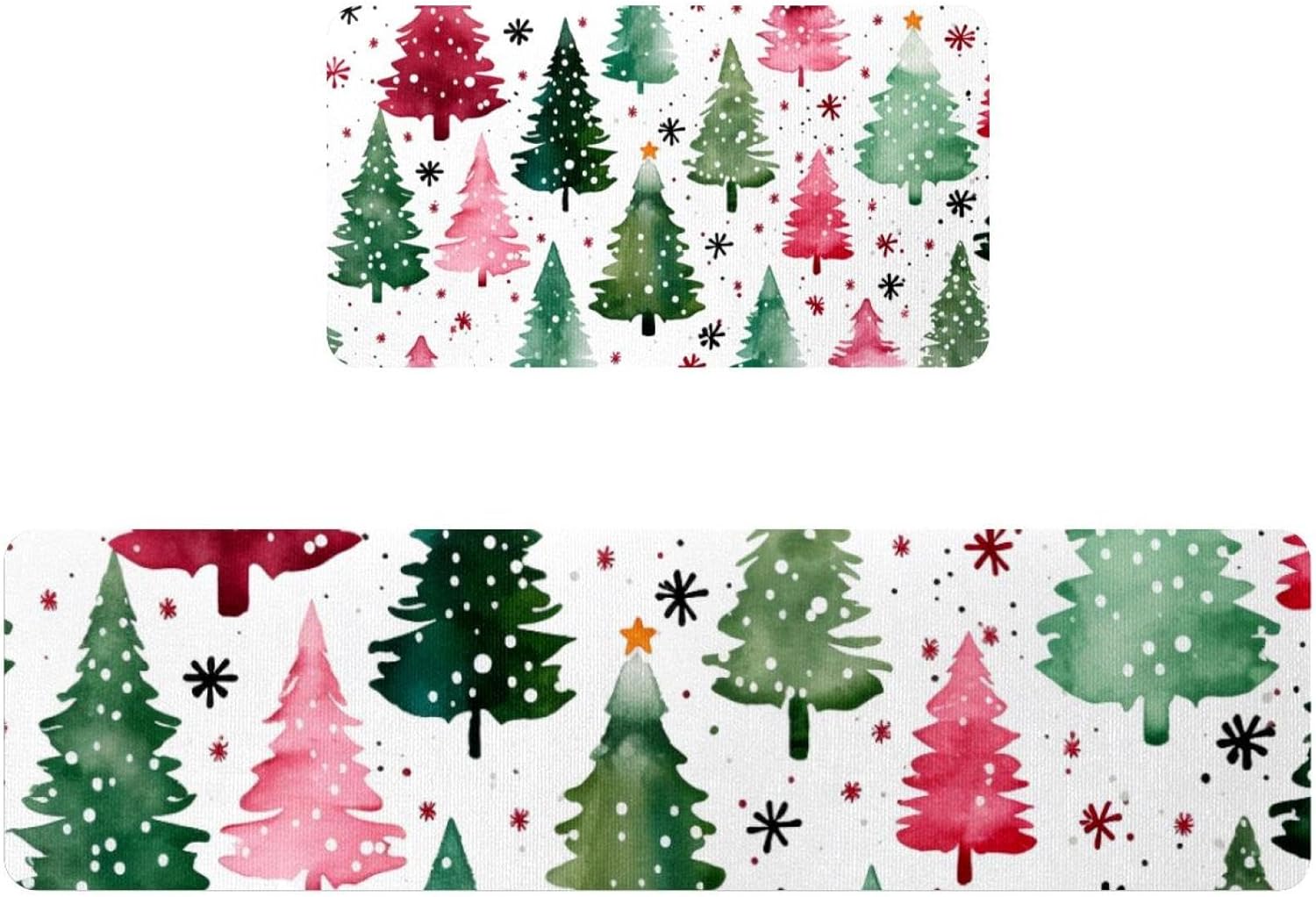 Snowflake Christmas Tree Kitchen Mats and Rugs 2 Pieces Set Absorbent Kitchen Runner Rug for in Front of Sink Kitchen Floor Mats Comfort Standing Desk Mat Pads