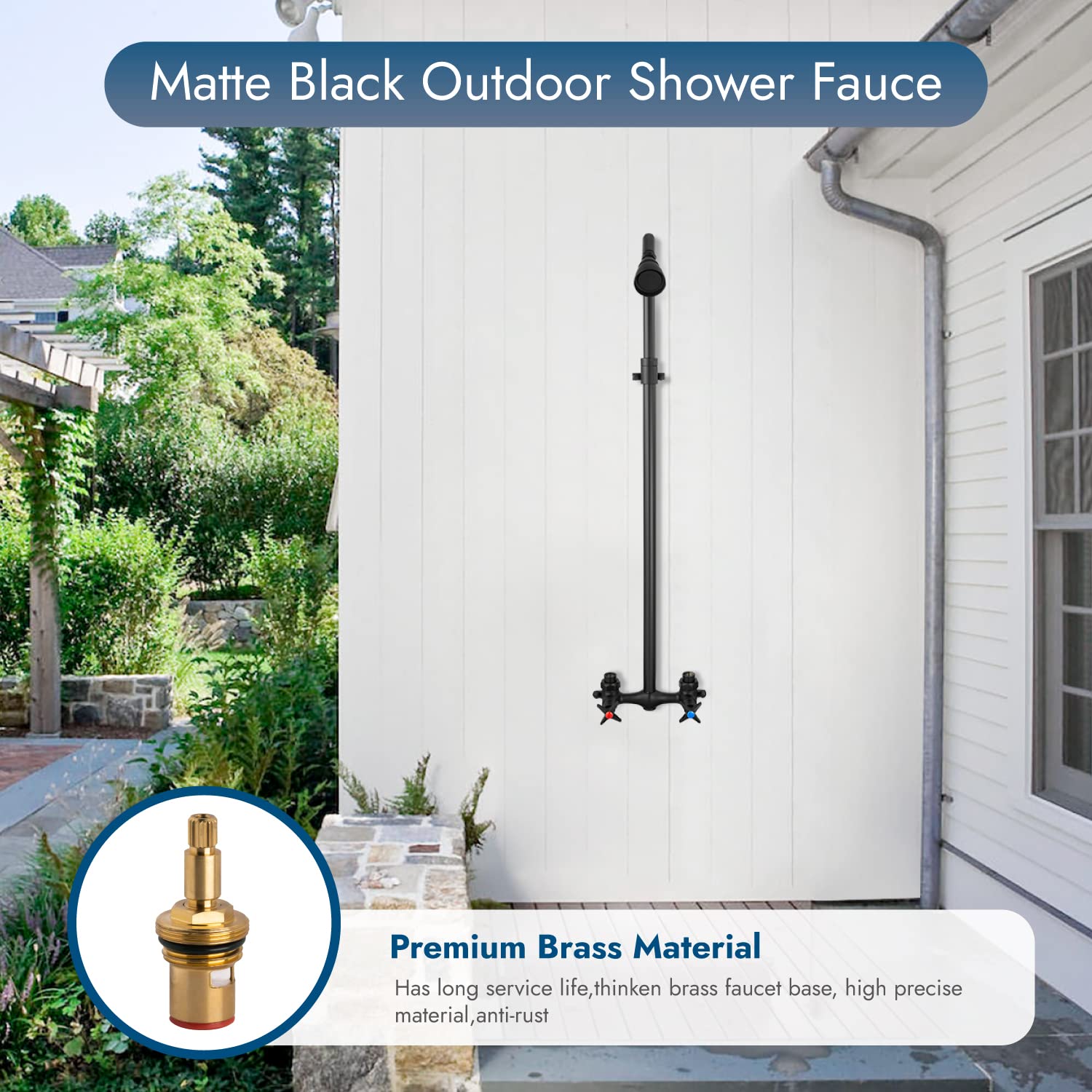Cinwiny Matte Black Outdoor Shower Kit Faucet Wall Mounted Adjustable