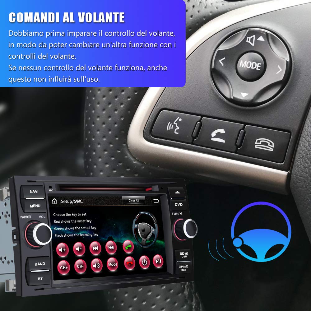 AWESAFE 7 Pollici Wince Autoradio 2 Din per Ford Focus Fiesta Kuga C/S-Max Fusion Transit Galaxy Mondeo (2005-2007) Car Radio con Bluetooth Vivavoce, CD DVD USB BT FM AM MirrorLink