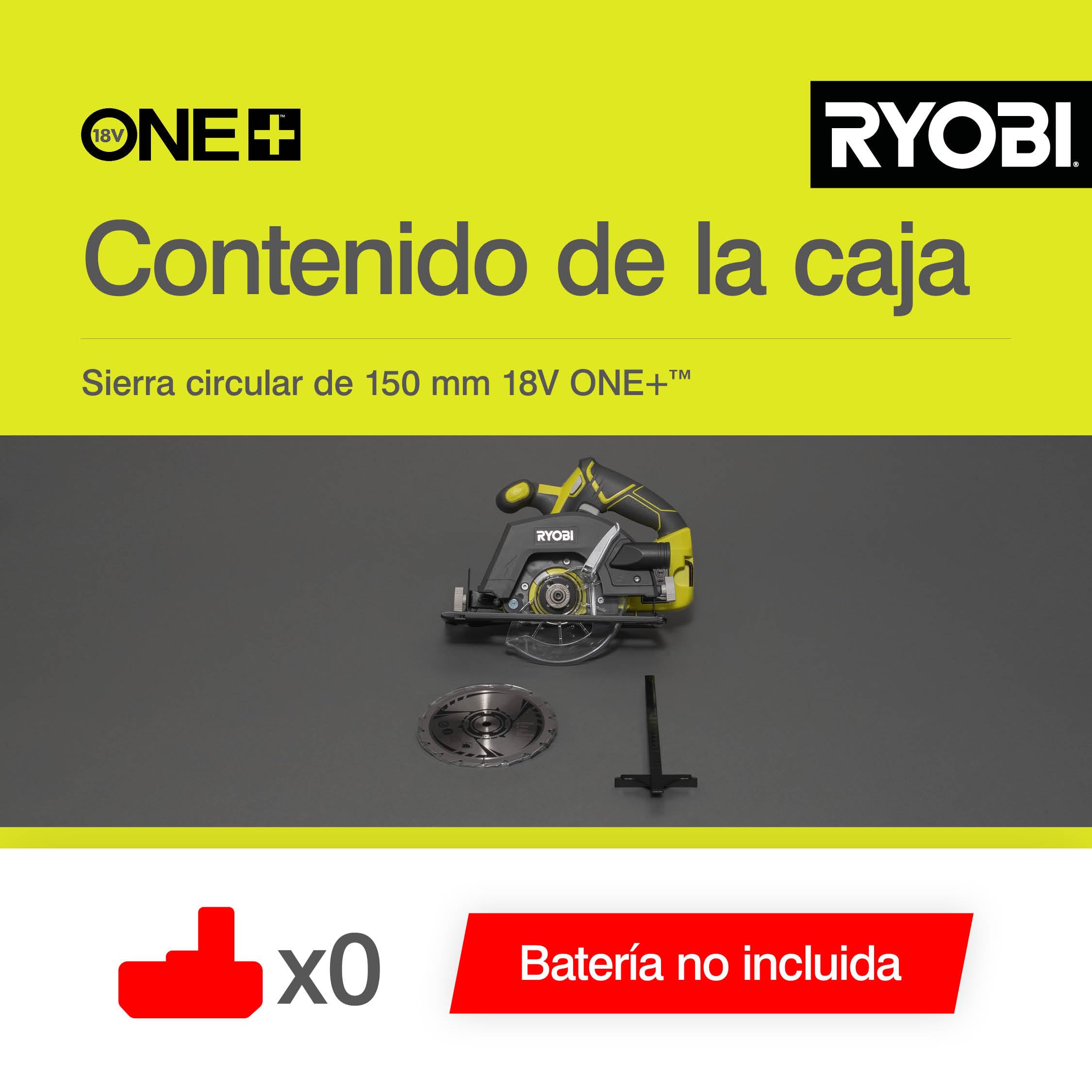 RYOBI - Sierra Circular 18V ONE+ Hoja Ø 150 mm - para Cualquier Corte Recto y en Bisel, Canto de Tablas, Vigas, Tablones en Ebanistería, Carpintería y Trabajos en Madera - R18CSP-0