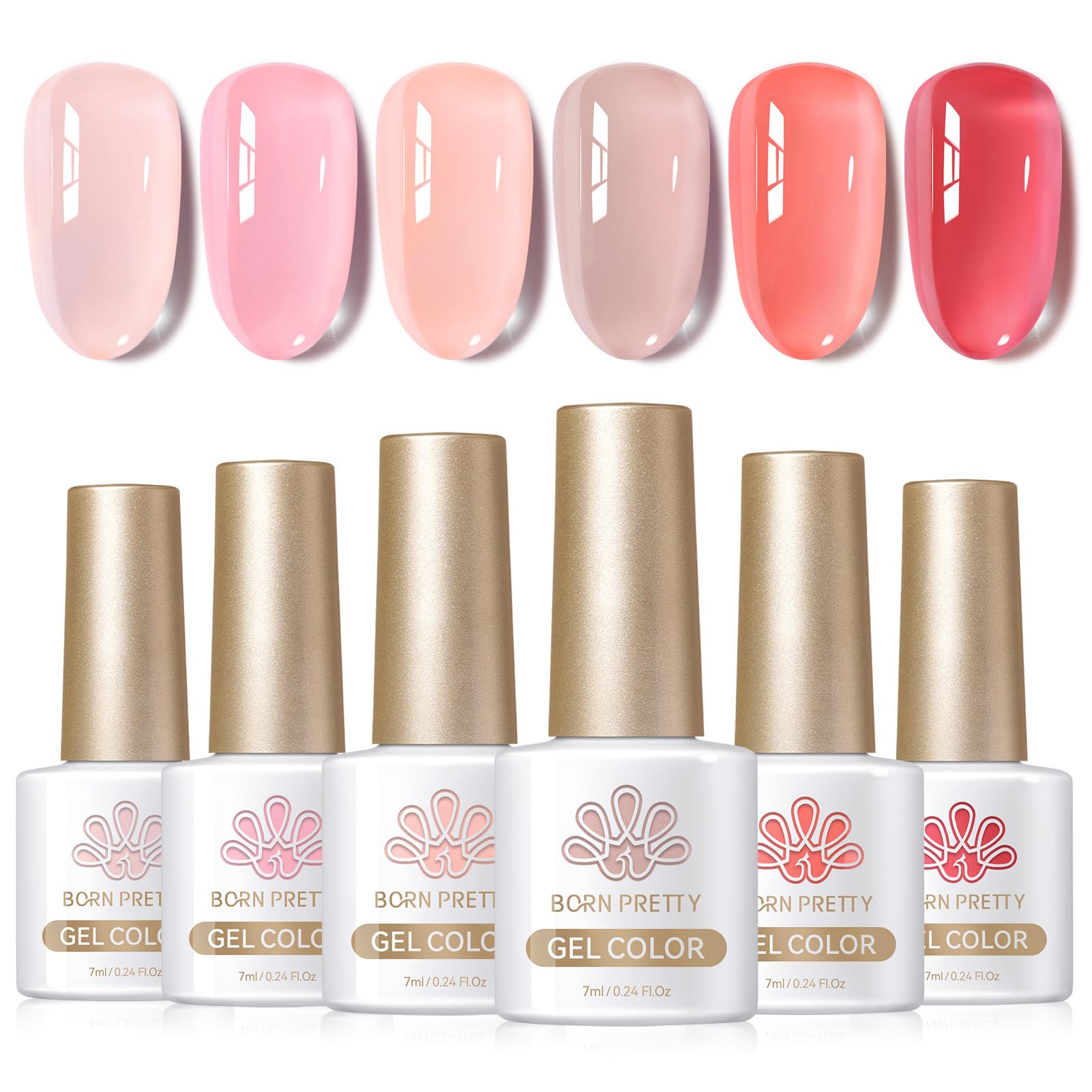 Born Pretty Jelly Nude Pink Gel Nail Polish Sheer Transparent Gel Polish 6Colors Soak Off U v Light Cure Gel Polish Kit for Salon and Nail Art DIY at Home