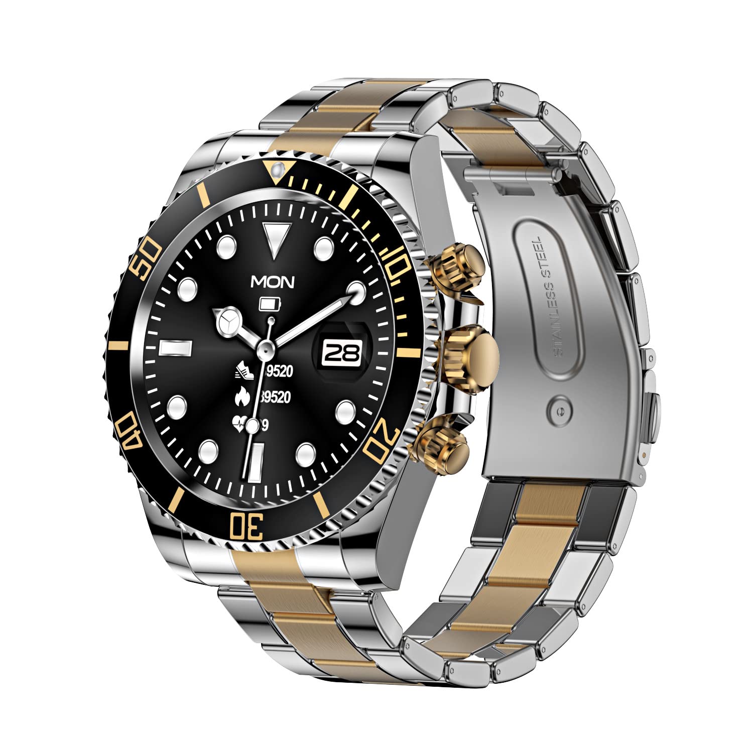 Smart Watch Fitness Tracker, śledzenie zdrowia pulsometr IP68 wodoodporny smartwatch pasek ze stali nierdzewnej, złoty czarny