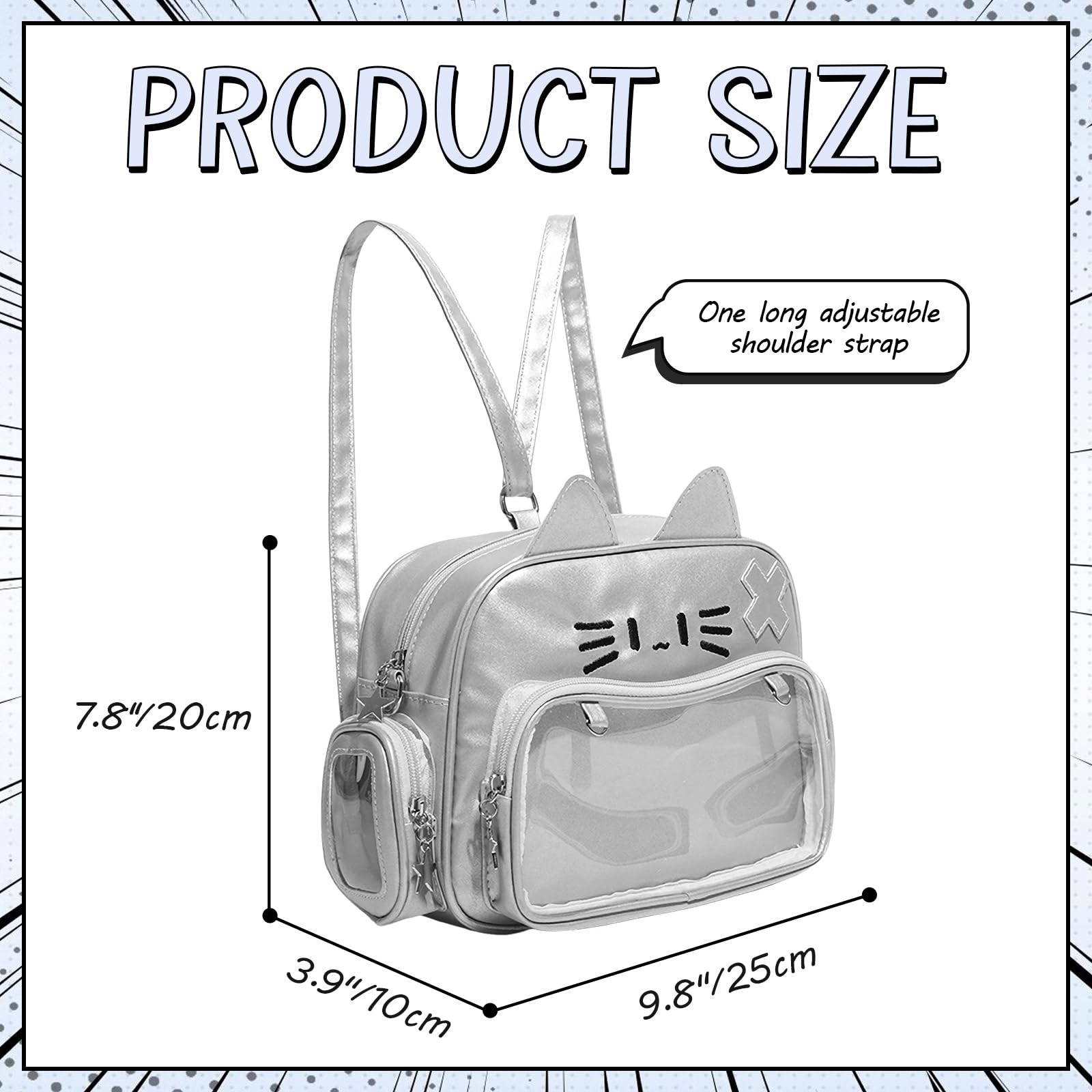 Sac à dos Ita Kawaii,Sac à Bandoulière en Forme de Chat Mignon Polyvalent avec Présentoir à épingles et Insert