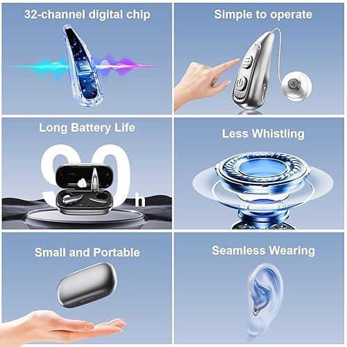 Miniatura 9 de Aparato auditivo para personas mayores, OTC de 32 canales, amplificador de audición de 5 volúmenes con estuche recargable y cancelación de ruido,