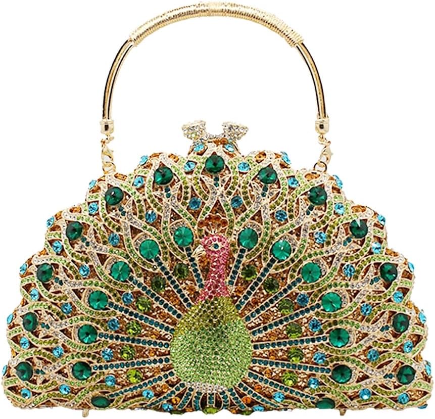 Women Peacock Crystal Clutch Purse Sparkling Rhinestone Handbag Ladies Luxury Evening Bag Wedding Party Purse