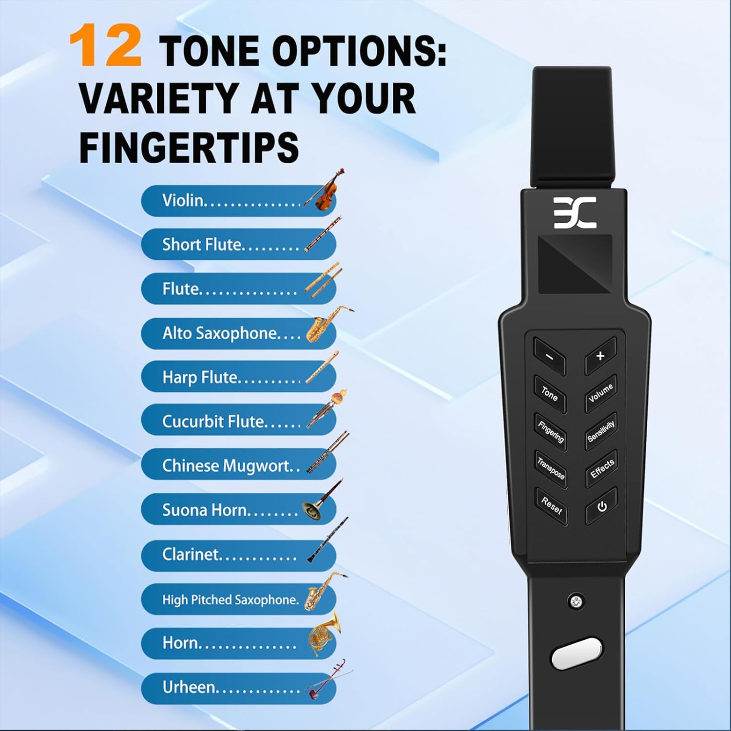 EX Electric Digital Wind Instrument, Electric Saxophone, with 12 Tones, 3 Fingering Modes, 3-Octave Range, Auto Vibrato & Transpose, Bluetooth MIDI & Rechargeable, Black