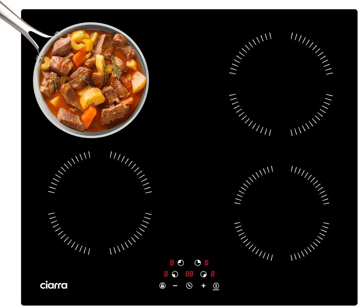 CDV 24 Inch Induction Cooktop 4 Burners 6000W | Built-in Induction Cooktop 220-240V, Touch Control 9 Power Levels & 99min Timer, Child Lock, Residual Heat Warning