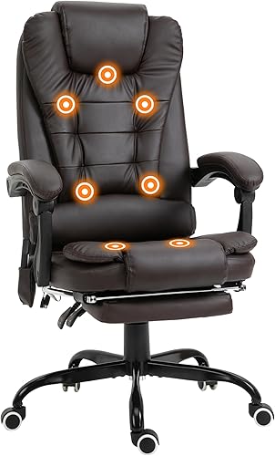 Miniatura 55 de Vinsetto Silla de oficina de masaje vibratorio de 7 puntos, silla de computadora de respaldo alto con soporte lumbar, reposapiés, respaldo