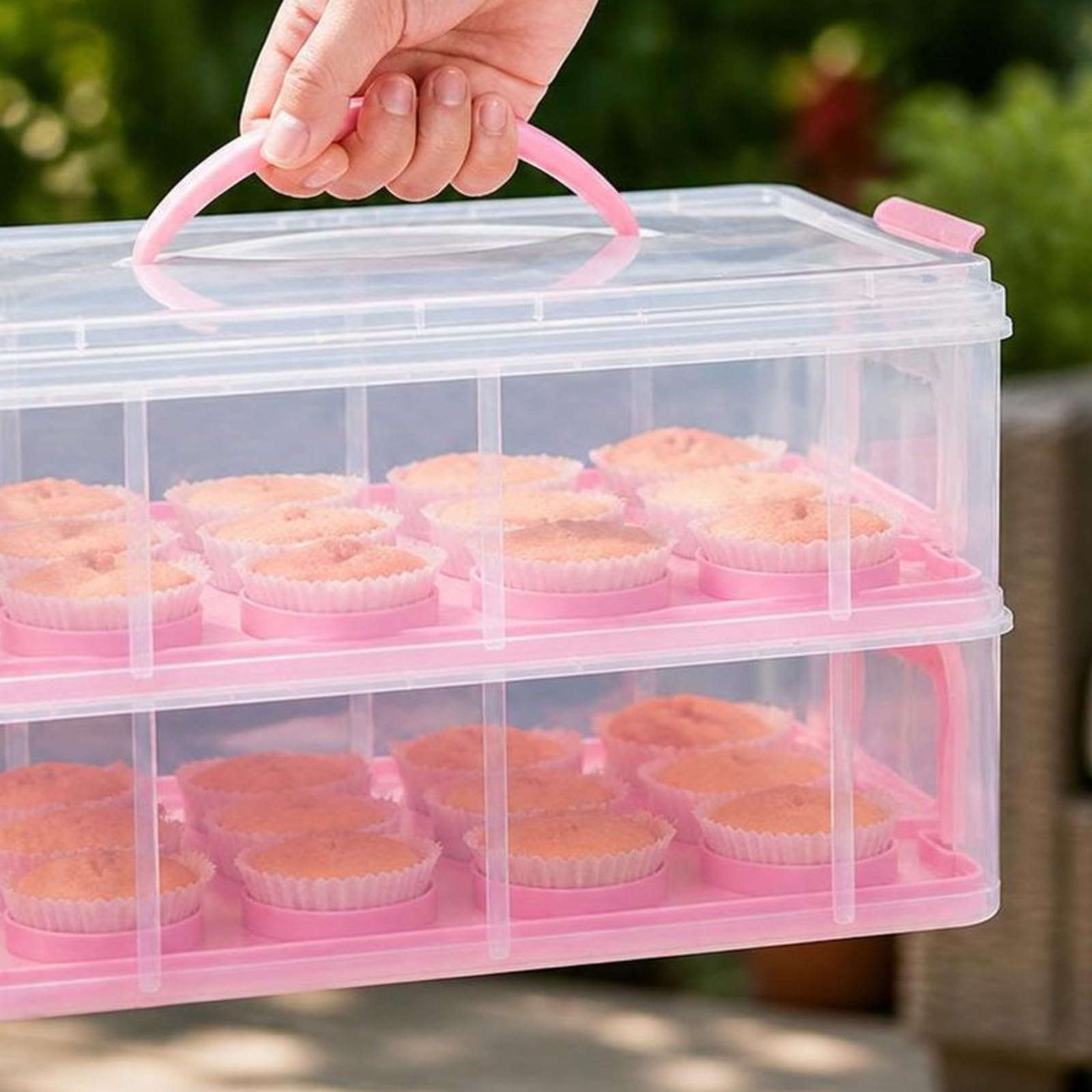 Cupcake con Coperchio Resistente Trasparente, Scatola per Cupcake con Maniglia, Durevole, Feste, Pasticceria, Pasticceri, Stile B