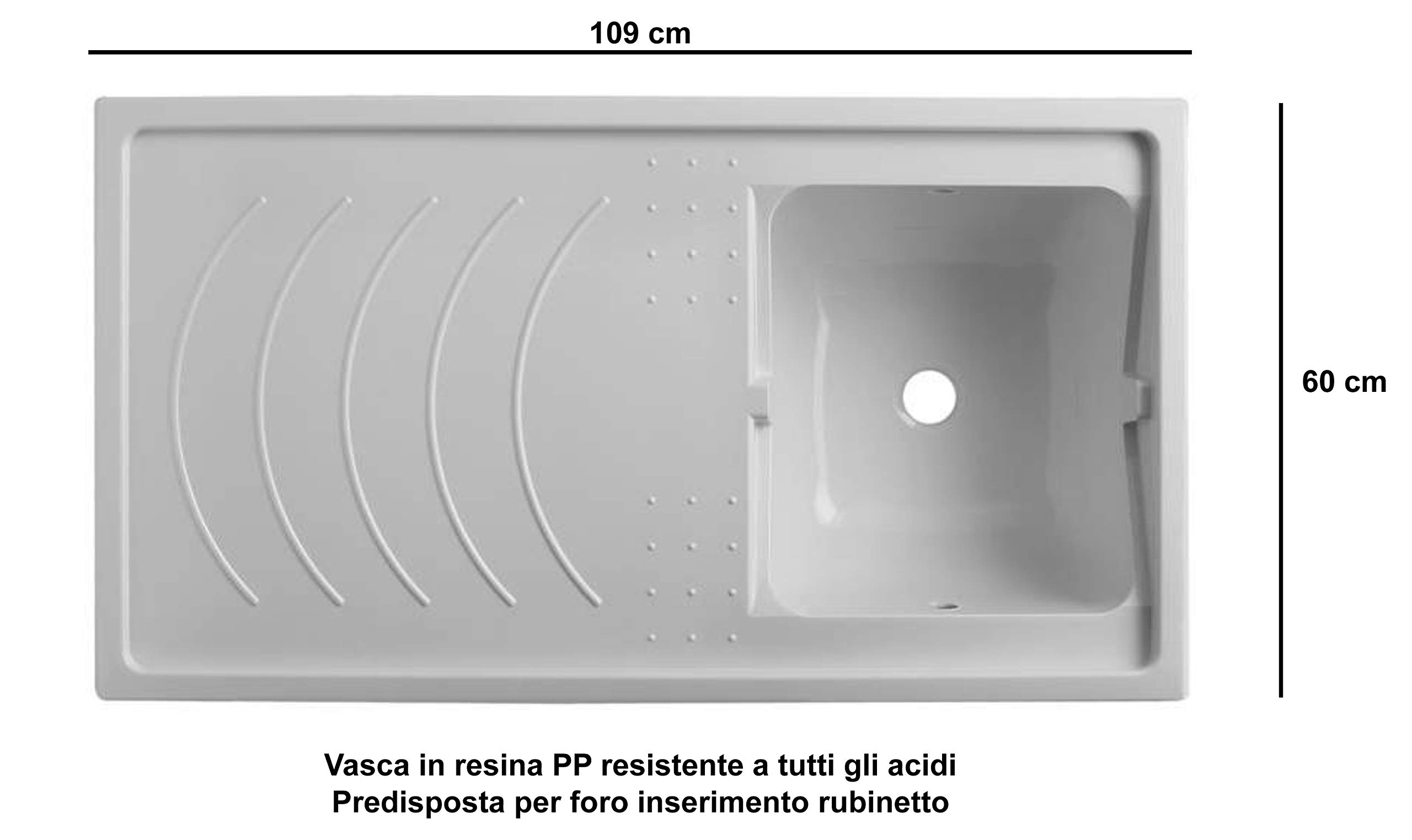 Negrari Coprilavatrice con Lavatoio in Resina, Reversibile, Vasca resistente agli acidi di uso comune, Resistente all'umidità, Kit di scarico incluso, Interno e Esterno, Bianco