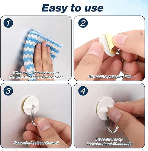 Miniatura 3 de 36 ganchos de techo adhesivos redondos de plástico pequeños blancos para colgar en la pared, gancho autoadhesivo blanco, gancho autoadhesivo, gancho