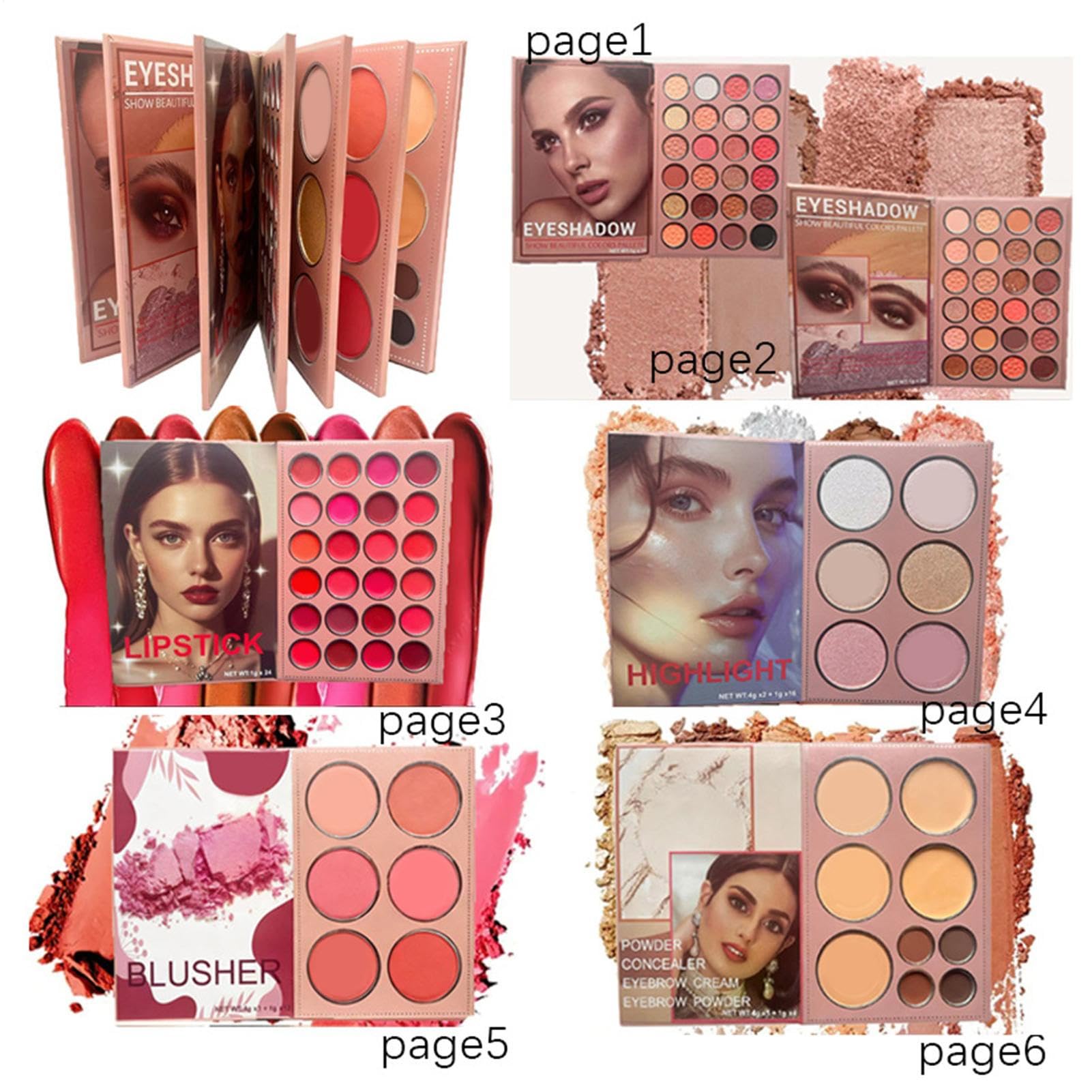 Palette Per Trucco A Libro Multicolore 6 | Trucco Viso Blush Contour Palette Per Principianti Donne Ragazze Uso Quotidiano Matrimonio Viaggio Festa Compleanno Natale