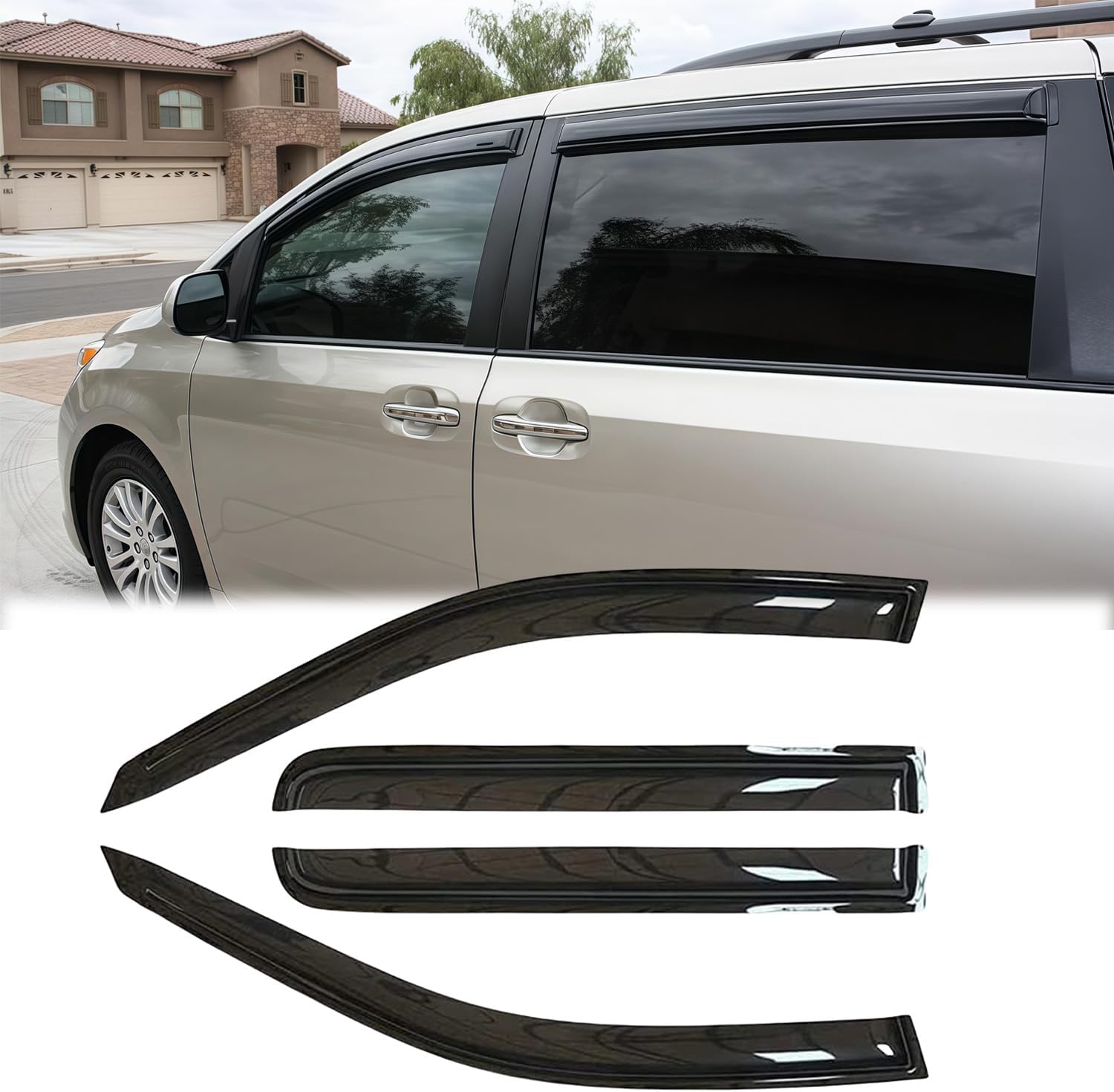 94153 Sunproof Waterproof Side Window Wind Deflector Window Visor fit for 2004-2009 Toyota Sienna, 4pcs Protective Replacements Rain Guards Set