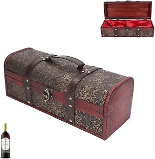 Agatige Wine Bottle Box, Wooden Vintage Single Wine Box with Lid and Handle and Locking Latch, Bottle Holder Wood Container for Storage Packaging, 14x5.3x5.1in