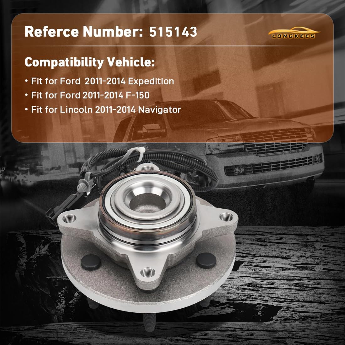Front Wheel Hub and Bearing Assembly FIT 2011-2014 Ford F-150 Expedition Lincoln Navigator, RWD (2WD) Only, 6-Lug w/ABS Sensor, Replaces 515143 AL3Z1104C