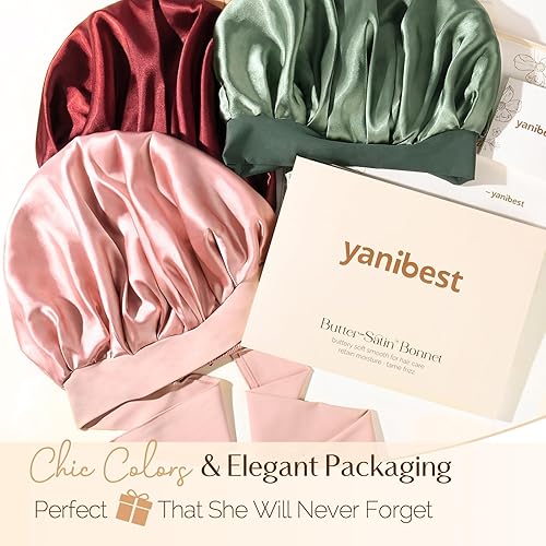 Miniatura 6 de YANIBEST Gorro de satén de seda para dormir, gorro de doble capa con forro de satén con banda de amarre para mujer, cabello rizado natural