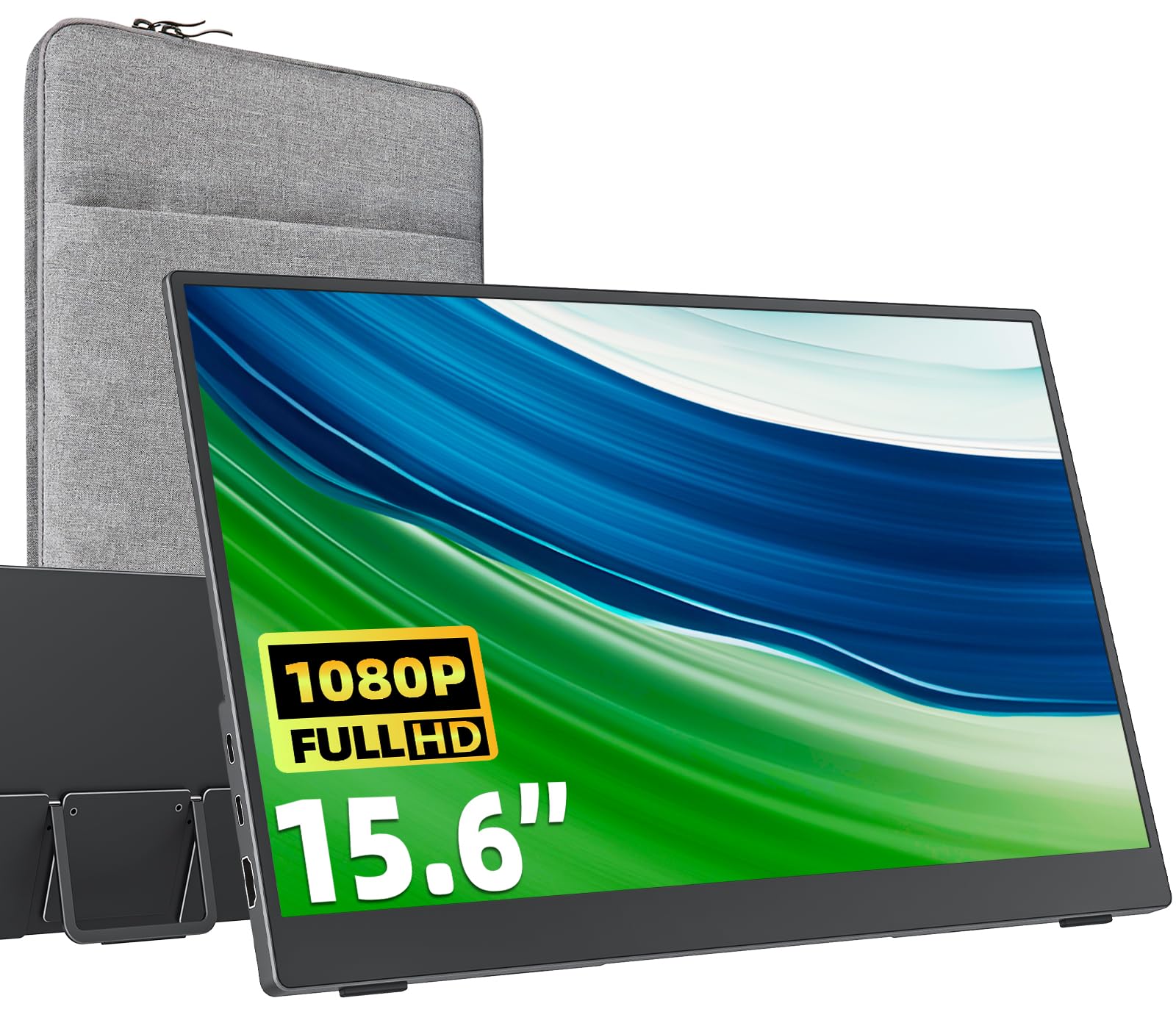cocopar Portable Monitor 15.6 Zoll 1080P FHD 85% sRGB Mobiler Bildschirm Lautsprecher HDMI USB-C Tragbarer Monitor für Laptop MacBook Surface PC Xbox PS4/5, VESA montierbar mit Integrierter Ständer