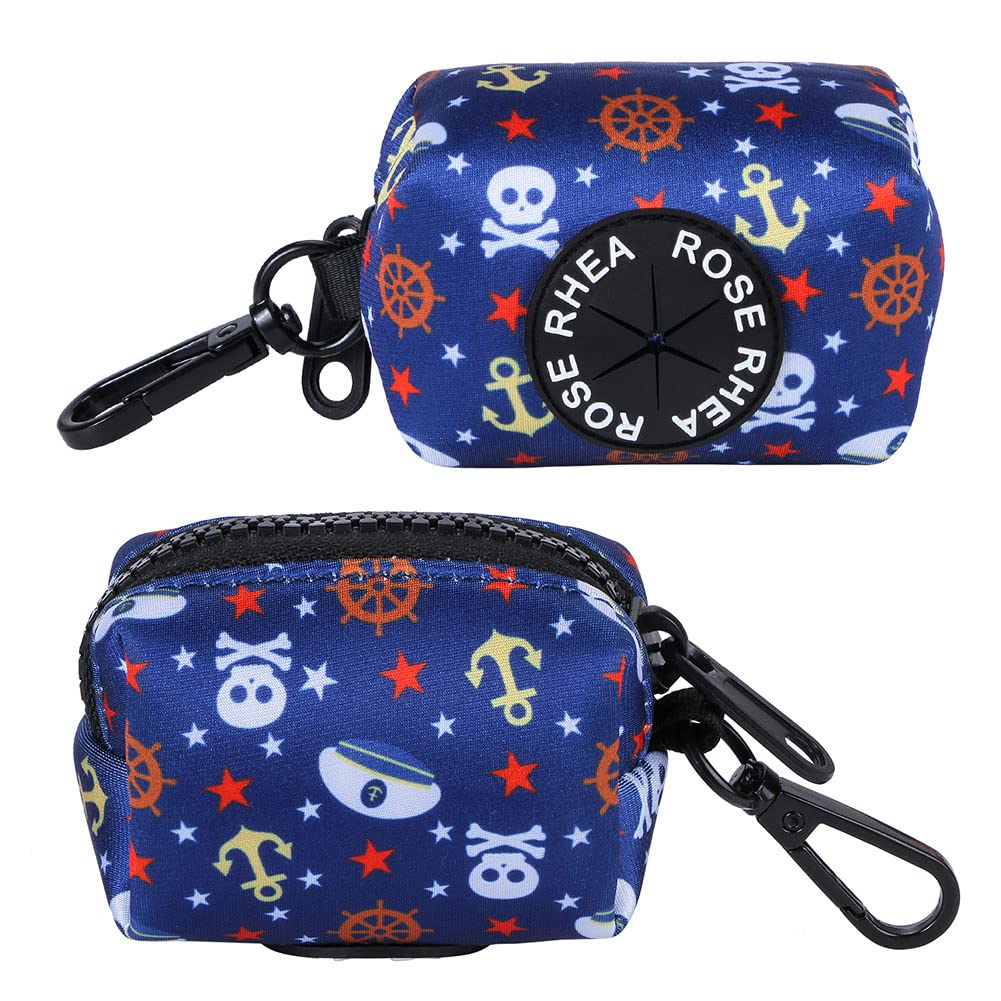 Rhea Rose Dog Poop Bags Holder Waste Bag Dispenser for leash and running belt Blue Pirates