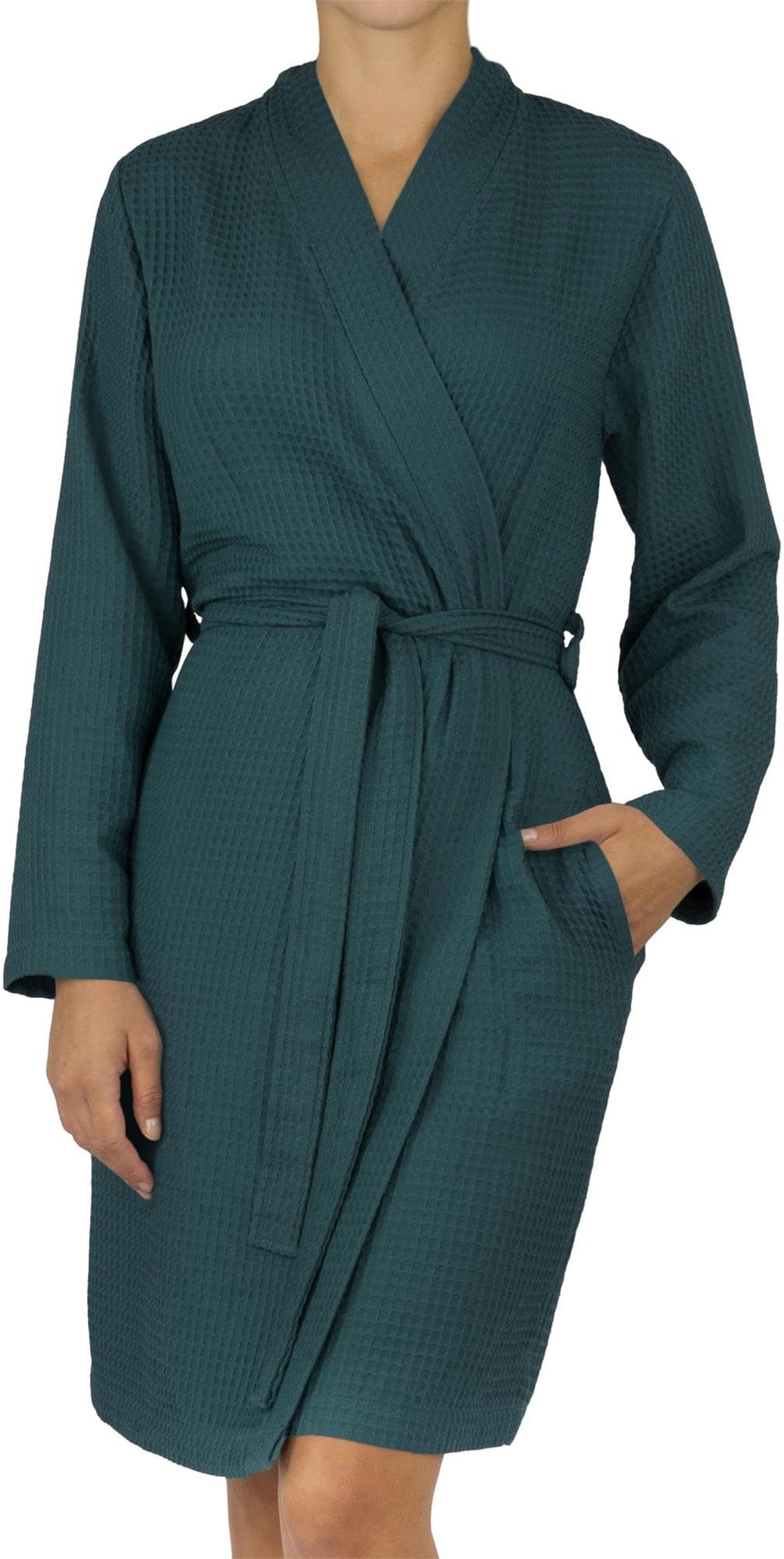 normani Damen Waffel-Bademantel aus 100% (Bambus)-Viskose - leichter Morgenmantel langer Kimono mit Waffeloptik - Sommerbademantel für Frauen