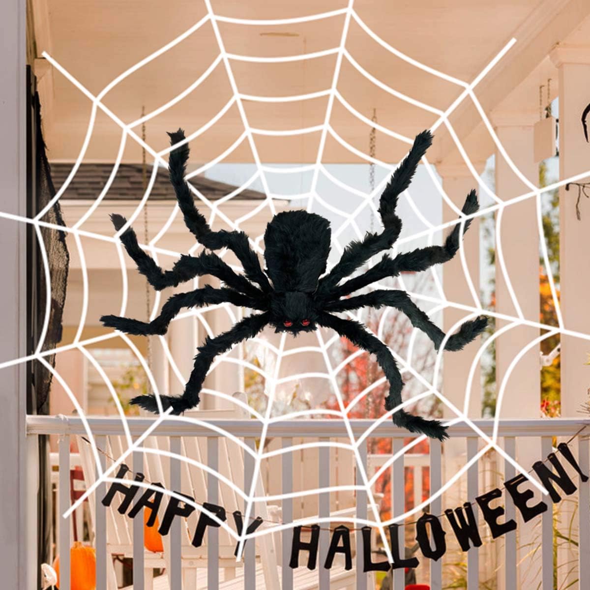 Anditoy 50" Giant Halloween Spider with 12ft Round Large Web Fake Scary Hairy Spiders Props for Halloween Decorations Outdoor Halloween Decor Yard Party Decoration