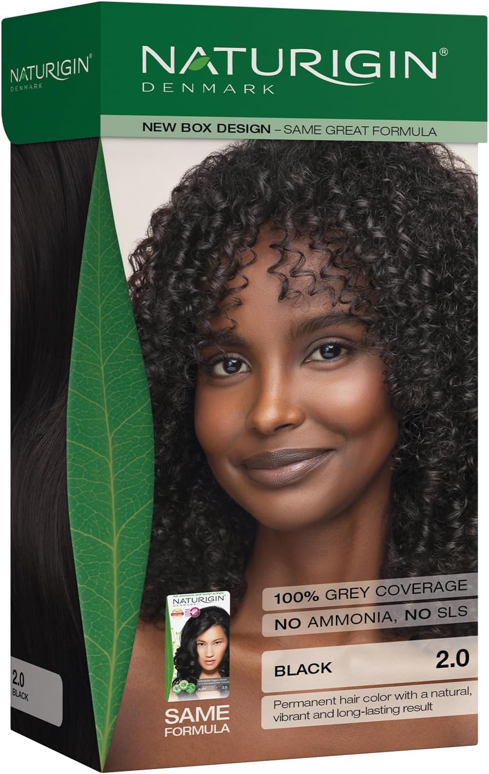 Naturigin Permanent Hair Color, 2.0 Black, Ammonia Free, 100% Gray Coverage, Nourishing Natural Formula, For All Hair Types, Long-Lasting, Vegan & Cruelty-Free, 1 Pack