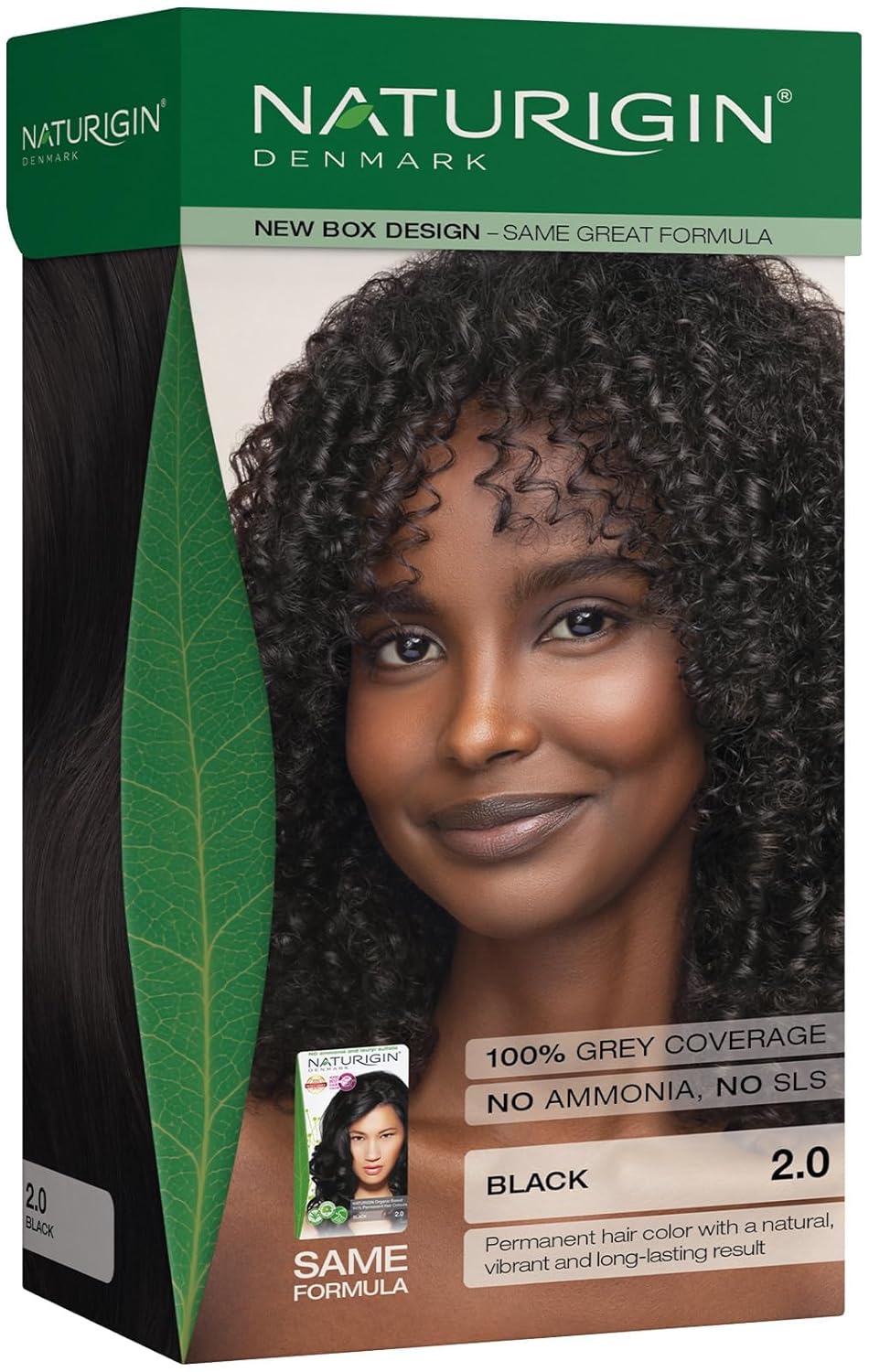 Naturigin Permanent Hair Color, 2.0 Black, Ammonia Free, 100% Gray Coverage, Nourishing Natural Formula, For All Hair Types, Long-Lasting, Vegan & Cruelty-Free, 1 Pack