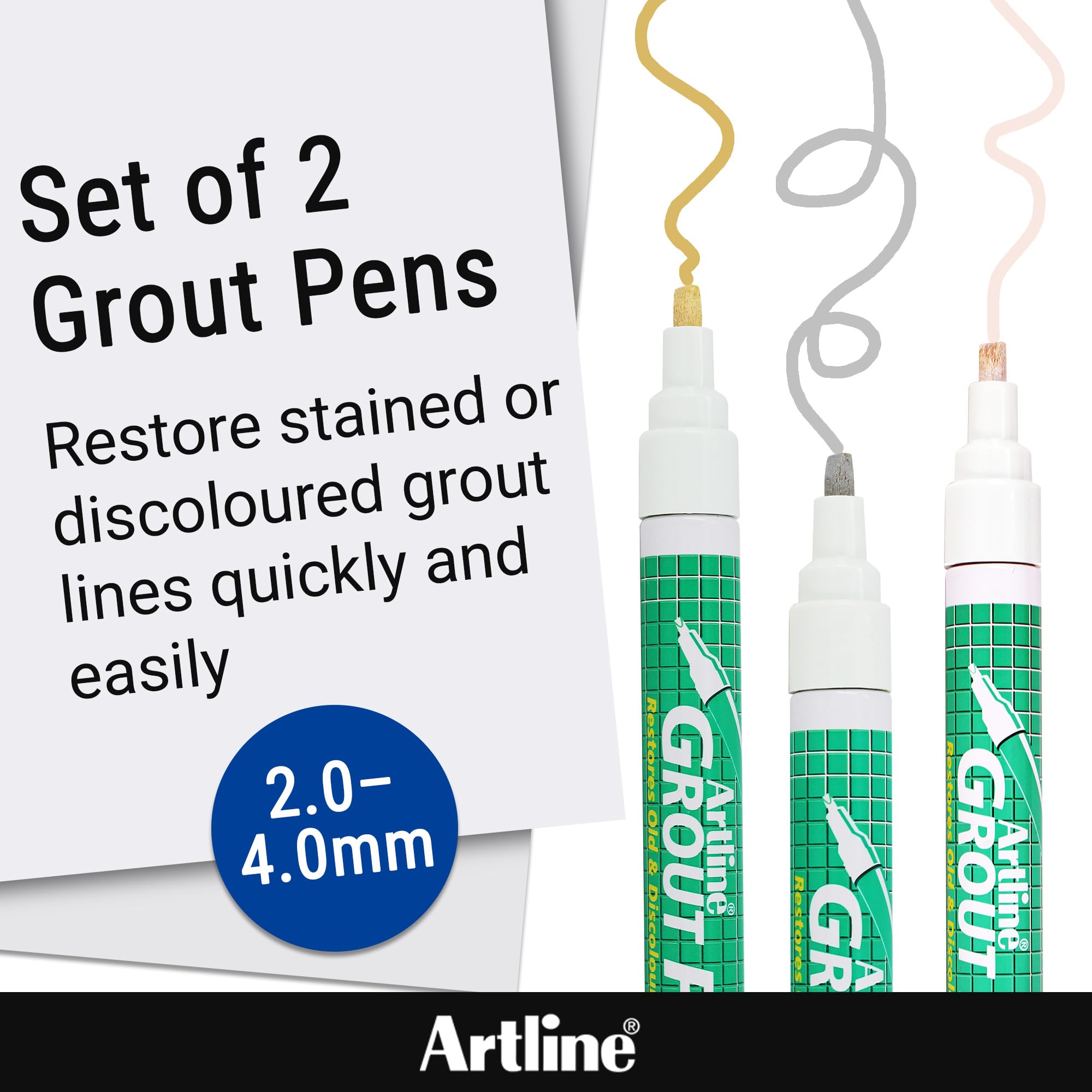 Artline Pack of 2 Cream Grout Pens for Restoring Old & Discoloured Tile Grout, Permanent, Quick-Dry, Waterproof Ink - Image 2