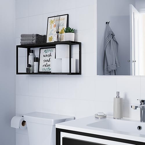 Miniatura 6 de Wallniture Roca Estantería de 24 x 6 pulgadas para decoración de sala de estar estantes flotantes negros de 2 niveles para dormitorio cocina