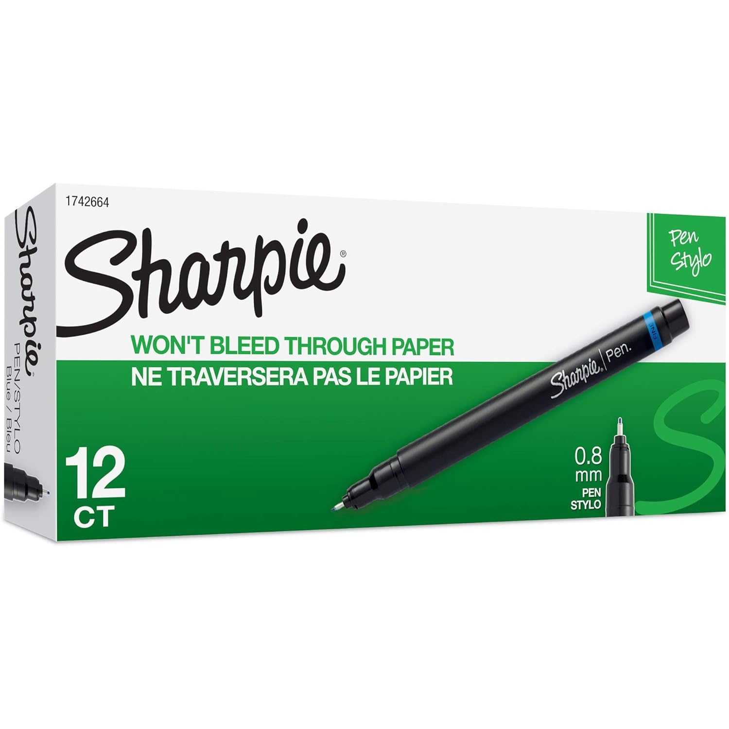 Sharpie Permanent Ink Pen Fine Pen Point Type Blue Ink 12 / Dozen