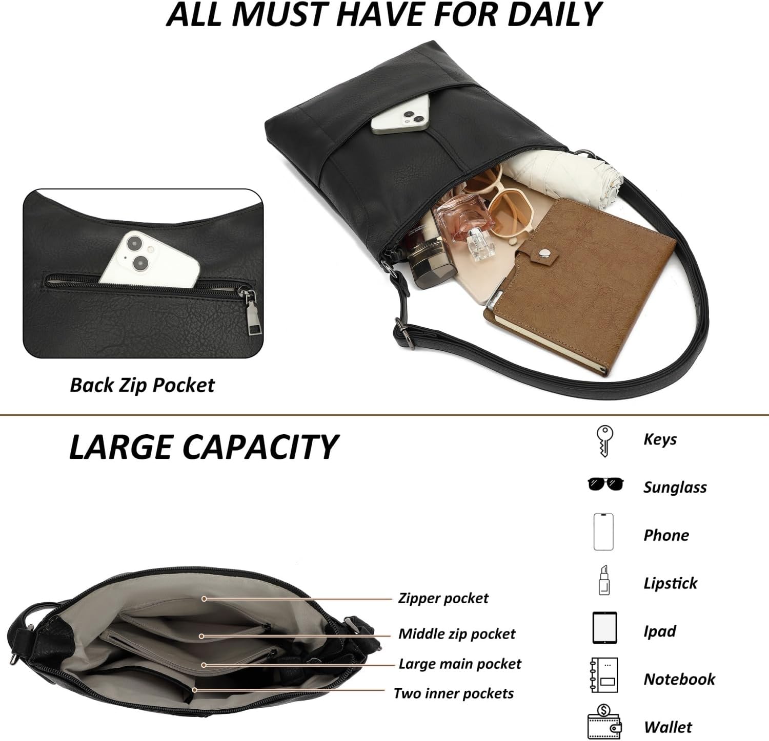 TANTOMI Crossbody Bags Handbags for Women Vegan Leather Purse and Shoulder Bag with Adjustable Shoulder Strap - Image 5