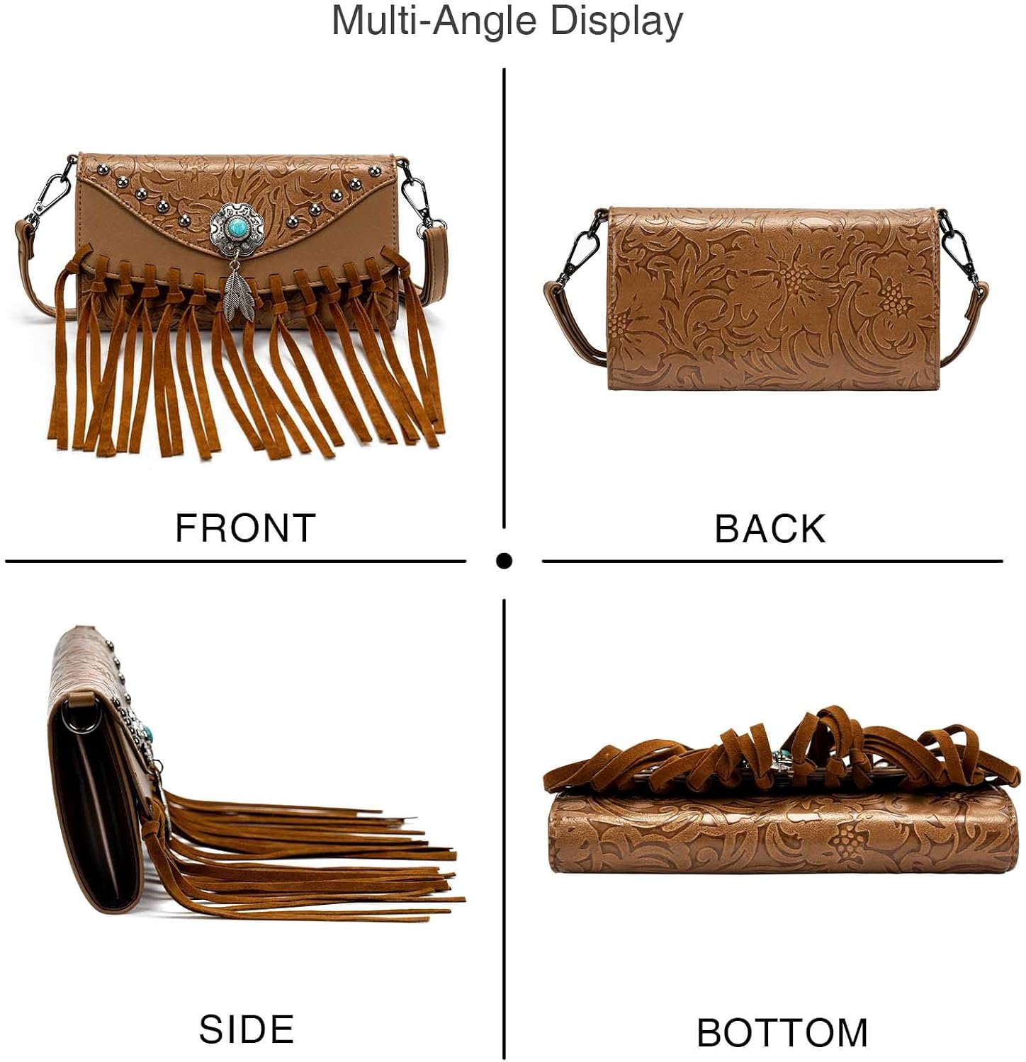 LAVAWA Small Crossbody Bags for Women Crossbody Handbag Fringe Purse Tassel Shoulder Bag Turquoise Concho Wallet