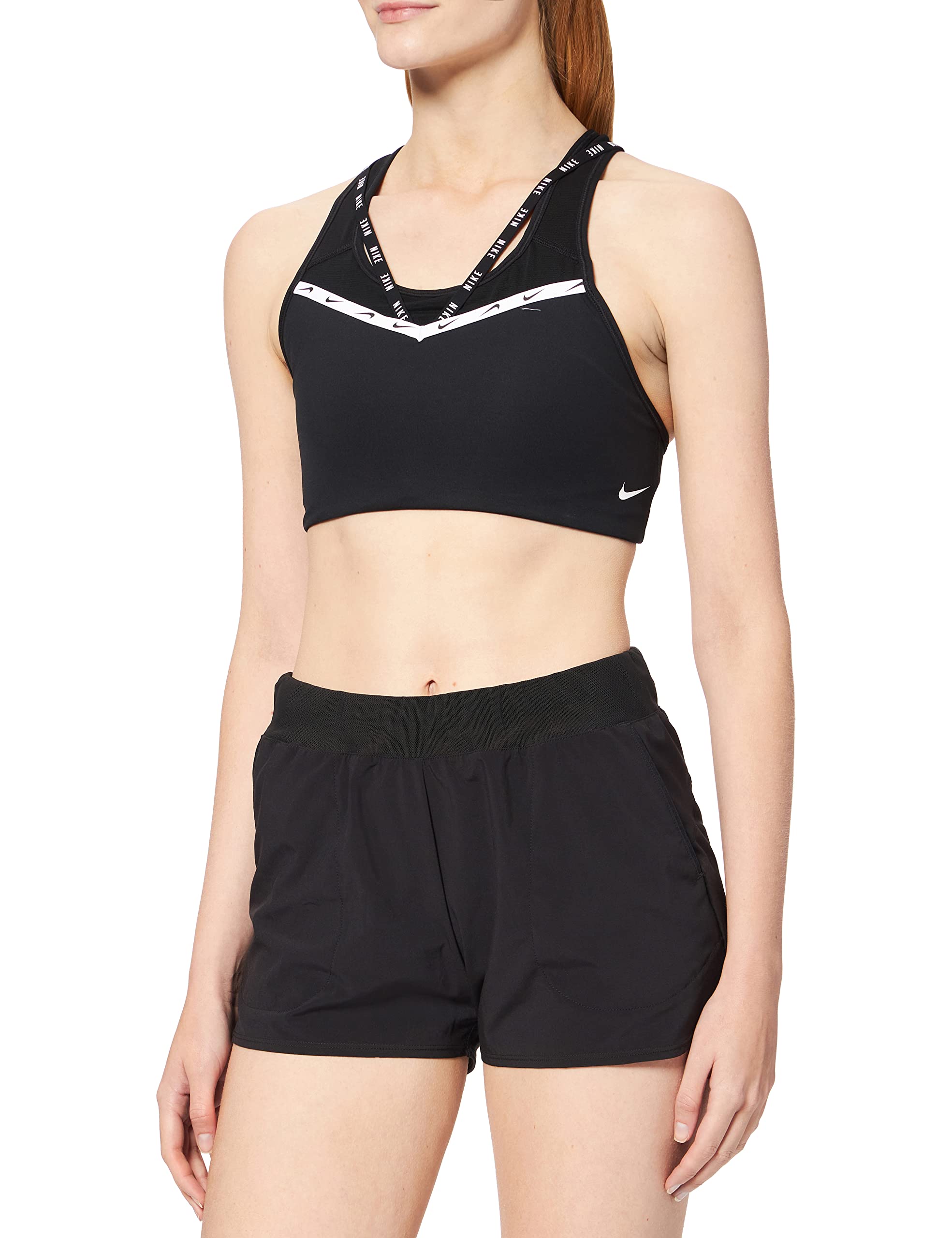 NIKE Dri-Fit Strappy Logo Medium Support Sports Bra Size XL Black BNWT