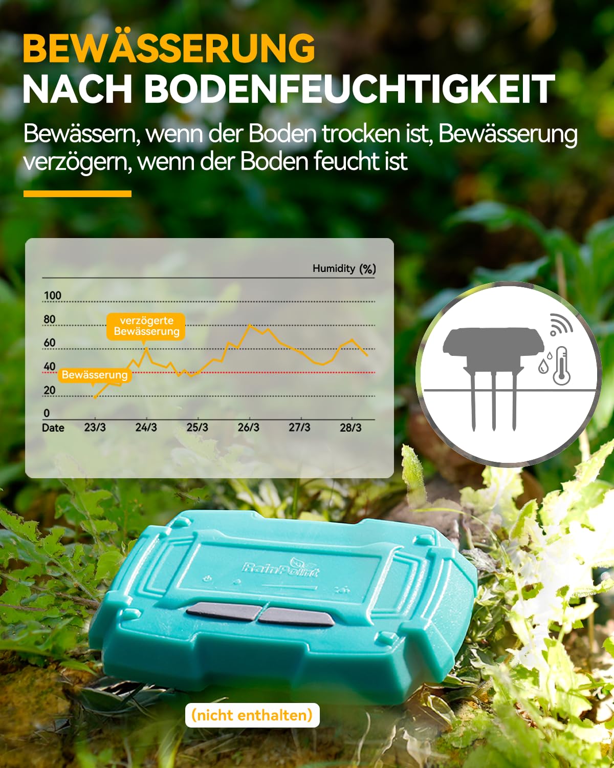RAINPOINT Centralina Irrigazione WiFi 2.4GHz, Ingresso in Ottone, Computer Irrigazione Automatica con App/Controllo Vocale, Irrigazione Basata Sull'umidità del Terreno/Meteo