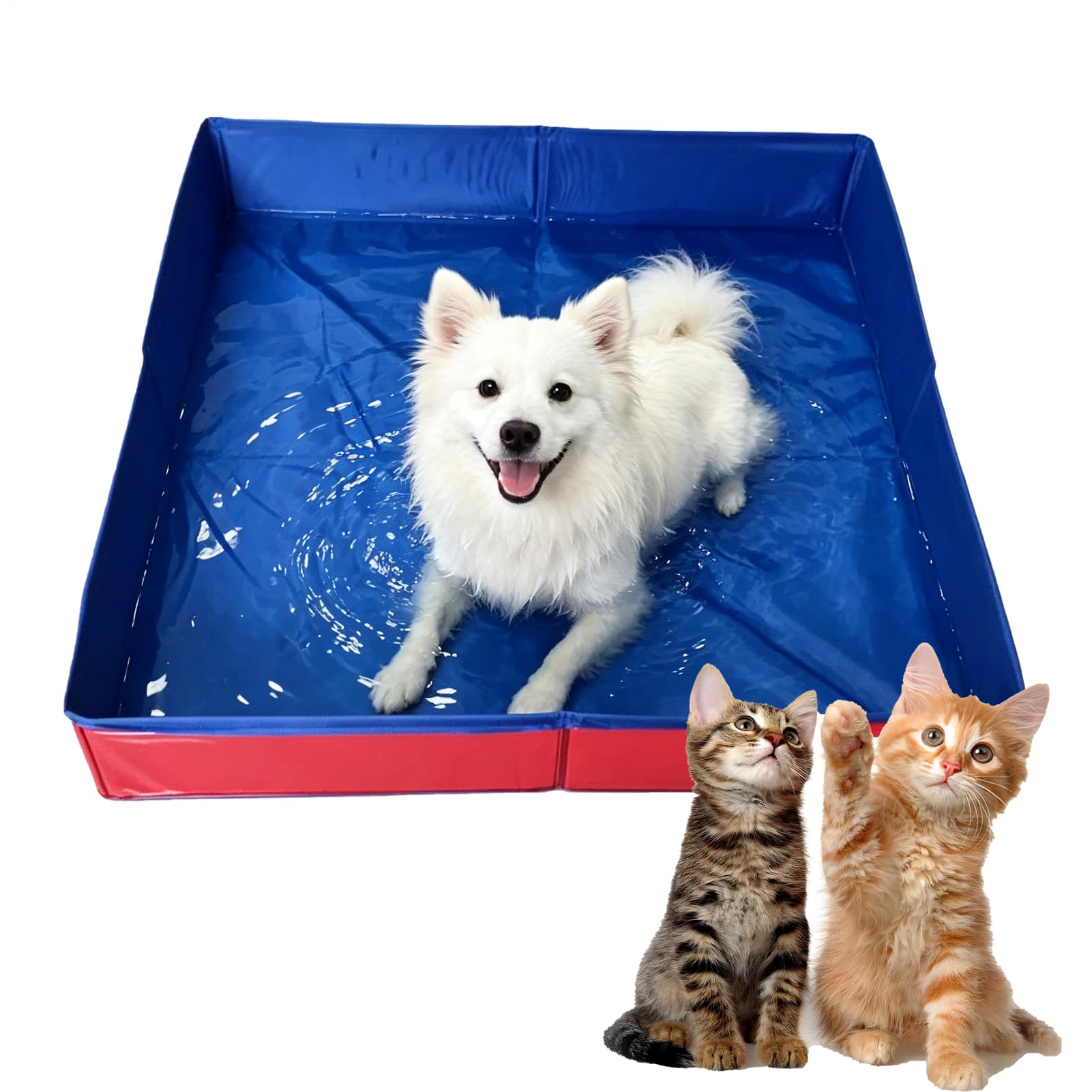 Foldable Dog Pool, Dog Paddling Pool, Puppy Cat Bathing Tub, Non-Slip Paddling P ool for Dogs, Square-Shaped Pet Swimming Pools, for Garden Beach Backyard, Save Space Children's Swimming Pools
