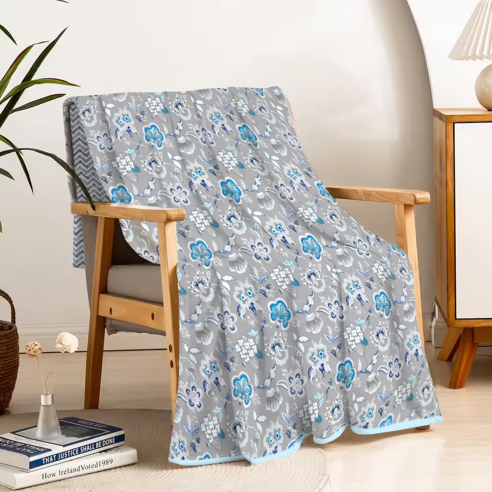 EasyGoods® Pure Cotton Jaipuri Dohar for Single Bed | 100% Cotton Reversible AC Blanket with Floral Print | Soft & Lightweight Comforter | All-Season Use | (Dohar_Single_25)