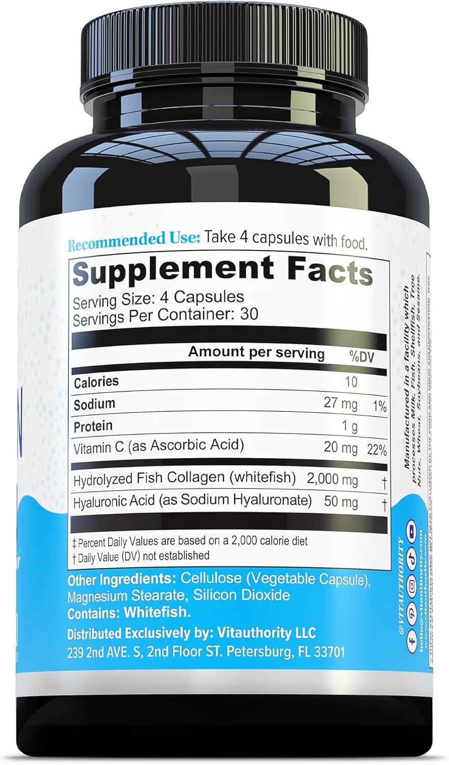 Marine Collagen Capsules Hyaluronic Acid & Vitamin C | 2,000mg Hydrolyzed Fish Collagen Peptides per Serving | Skin Elasticity, Hydration, Hair, Nail & Joint Support | Pescatarian-Friendly 30 Servings - Image 6