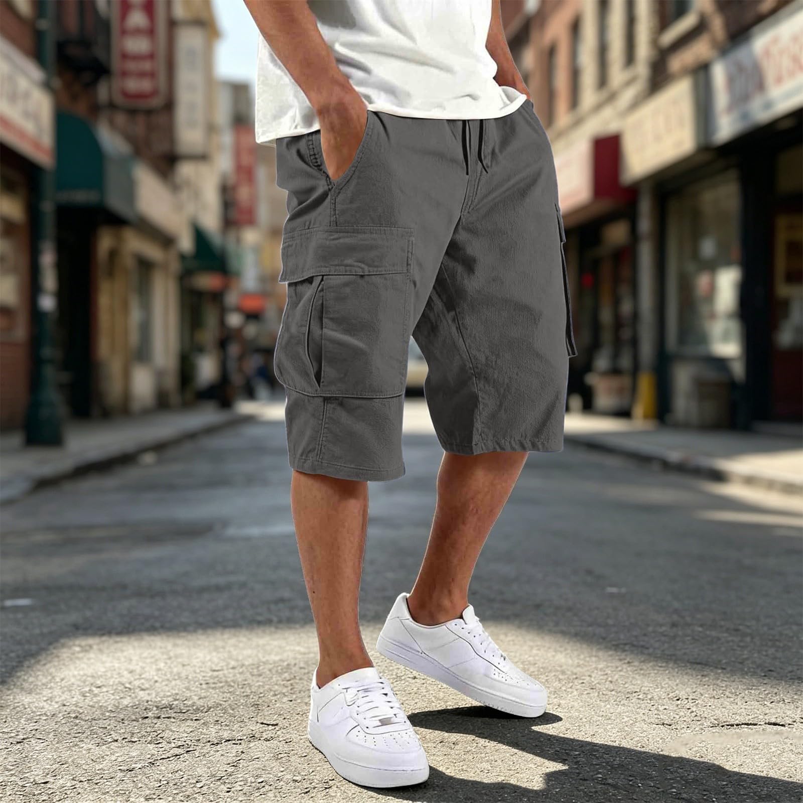 Cargo Shorts Herren Sommer Kurze Cargohose Arbeitshosen Männer Kurz Baggy Wanderhose Outdoor Shorts Arbeitsshorts mit Vielen Taschen Sweatshorts Casual Sommerhosen Freizeitshorts Herrenshorts S-4XL
