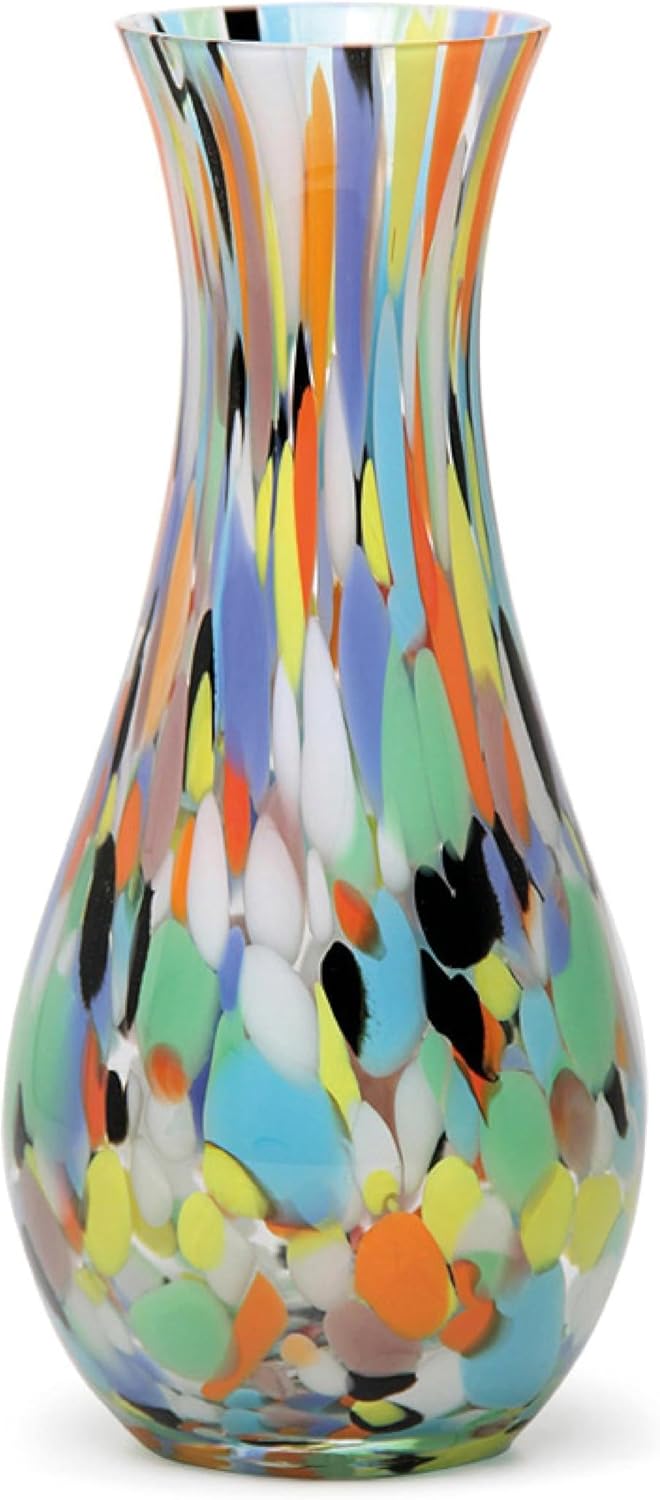 Ca D Oro Colored Glass Vase Confetti Effect Hand Blown Murano-Style Art Glass for Flower, Room Decoration and Centerpiece – Model Nº 83