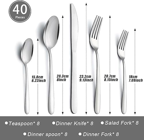 Miniatura 2 de APEO - Juego de cubiertos para 8 personas juego de cubiertos de acero inoxidable de 40 piezas de grado alimenticio juego de cubiertos incluye