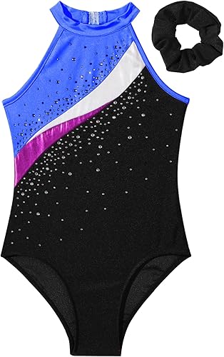 Miniatura 3 de Trajes de ballet brillantes para niñas y niñas, leotardo de gimnasia sin mangas con pantalones cortos y banda para el cabello