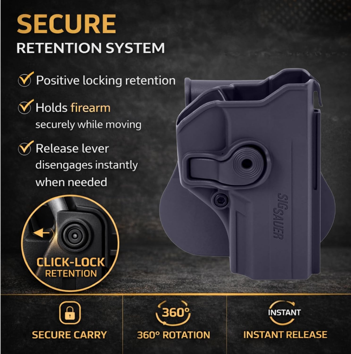 IMI Defense Level 2 Polymer Retention Holster for Sig Sauer P320 Compact/Carry, M18 & P250 Compact – Right Hand, Black