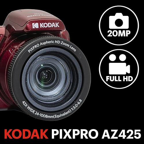 Miniatura 5 de Kodak PIXPRO AZ425 Astro Zoom - Cámara digital Full HD de 20 MP, color rojo, paquete con tarjeta de memoria de 32 GB y bolsa para cámara