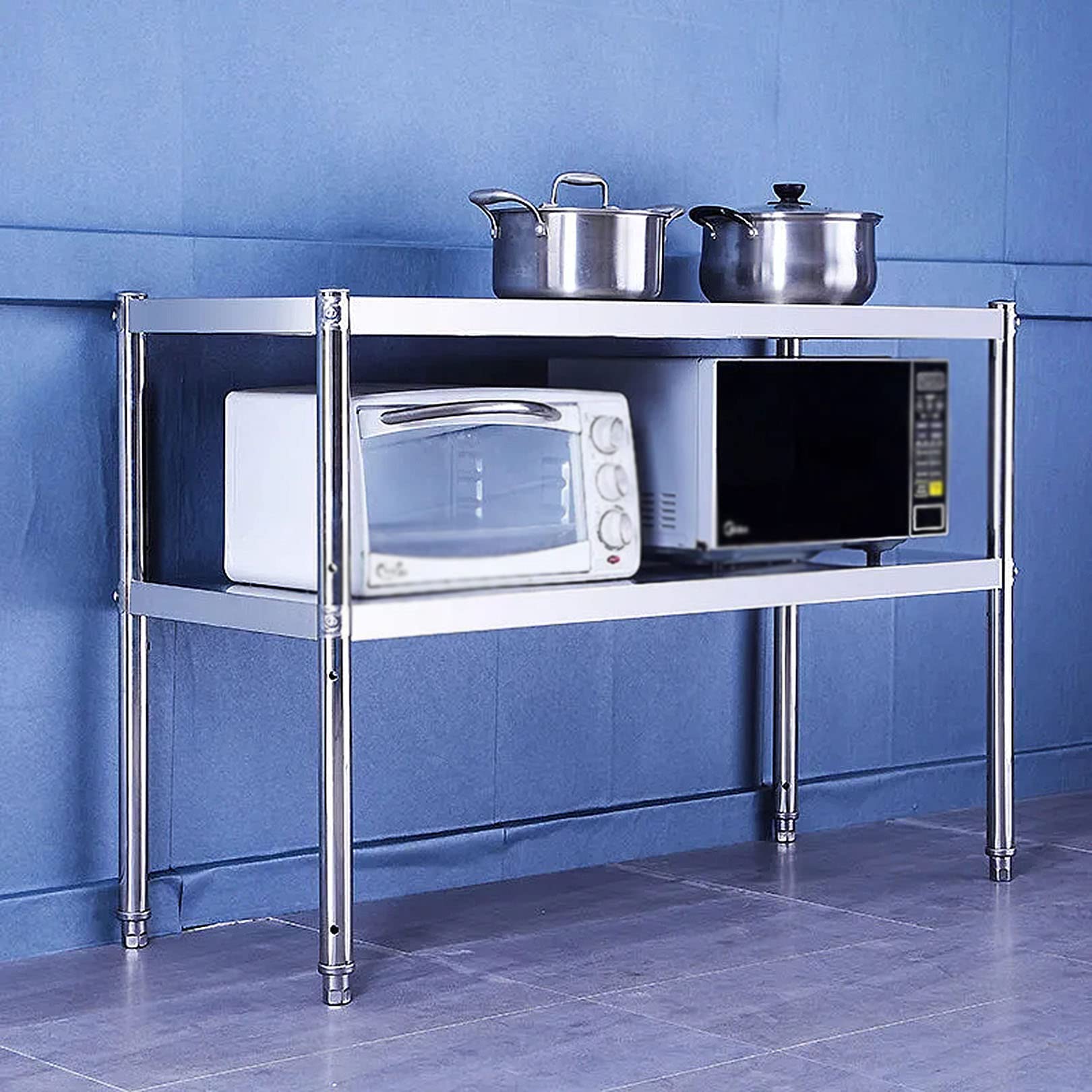 Tavolo Da Lavoro In Acciaio Inox 60x60x80 Cm - Piano Di Appoggio Per Cucina Con Ripiani Regolabili - Foto 11