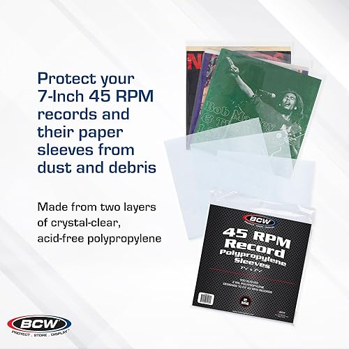Miniatura 2 de BCW Fundas de disco de 45 RPM – 100 unidades | Se adapta a singles estándar de 7 pulgadas 45s | Fundas exteriores de polipropileno de 2 Mil de