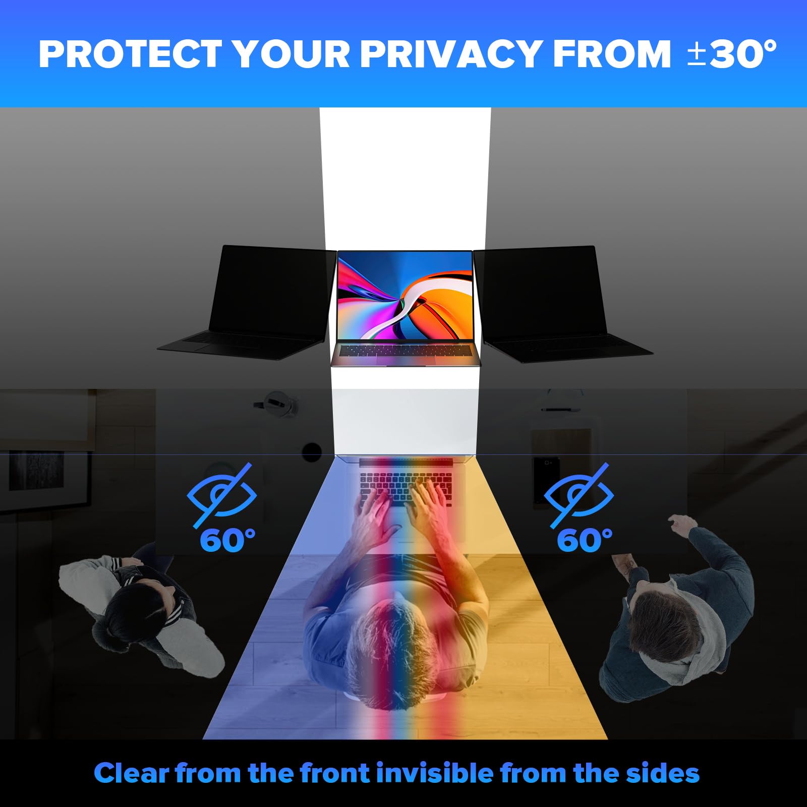 GUDTEKE Laptop Privacy Shield - 13.3 Inch, 16:9 Aspect, Removable, Compatible with Lenovo/HP/Dell, Blue Light UV-Blocking Filter