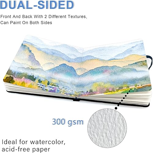 Miniatura 5 de 5x5 Prácticos Cuadernos de Bocetos de Acuarela de Tela de Mano Hechos a Mano con Tapa Dura de Tela de Costura de Viaje Papel de Acuarela 140LB300gsm