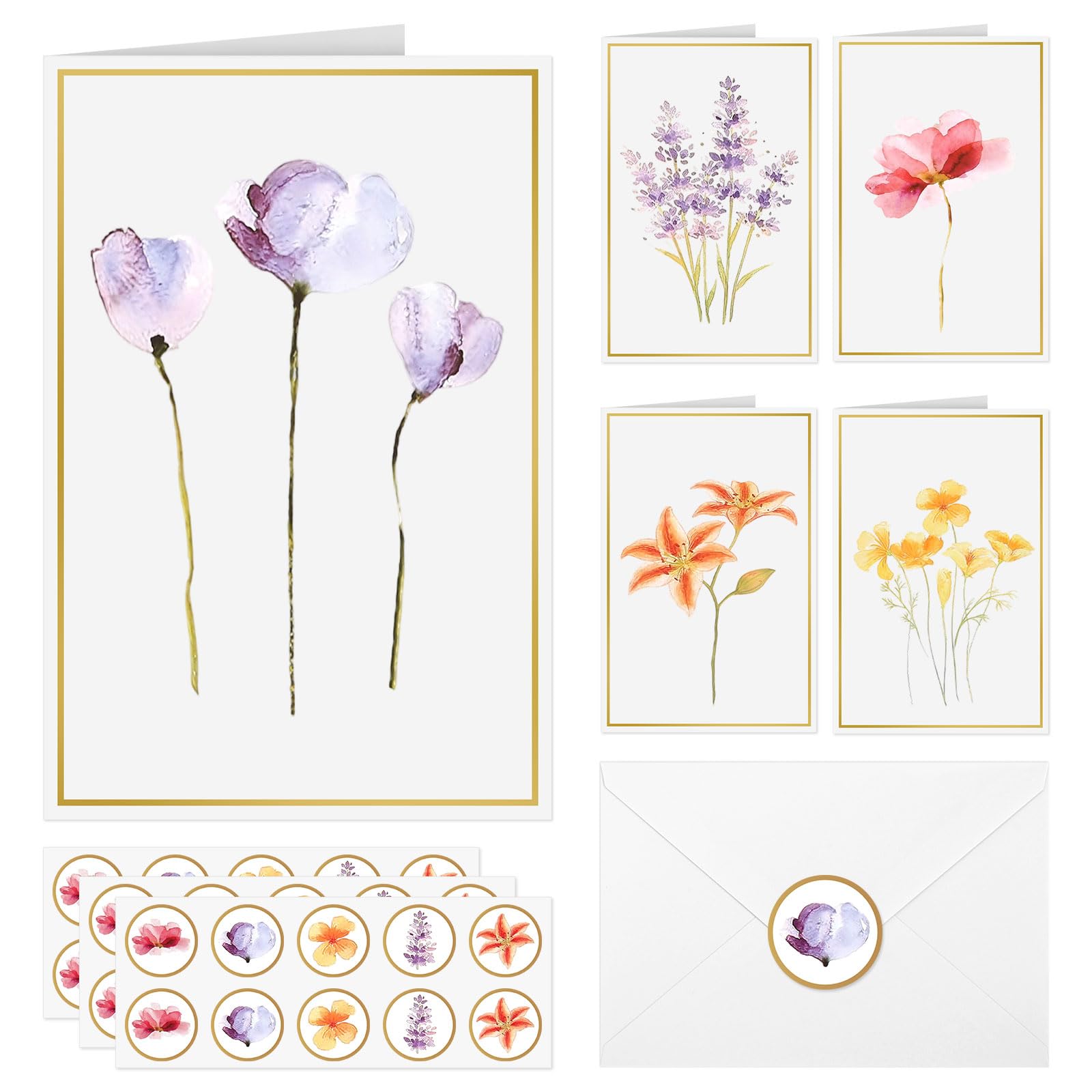 Blank Cards, 30 Pack Greet Cards, Blank Card and Envelopes Elegant Blank Note Perfect Stationary Set 5 Assorted Floral Designs For Thank You Wedding Invitations Birthday