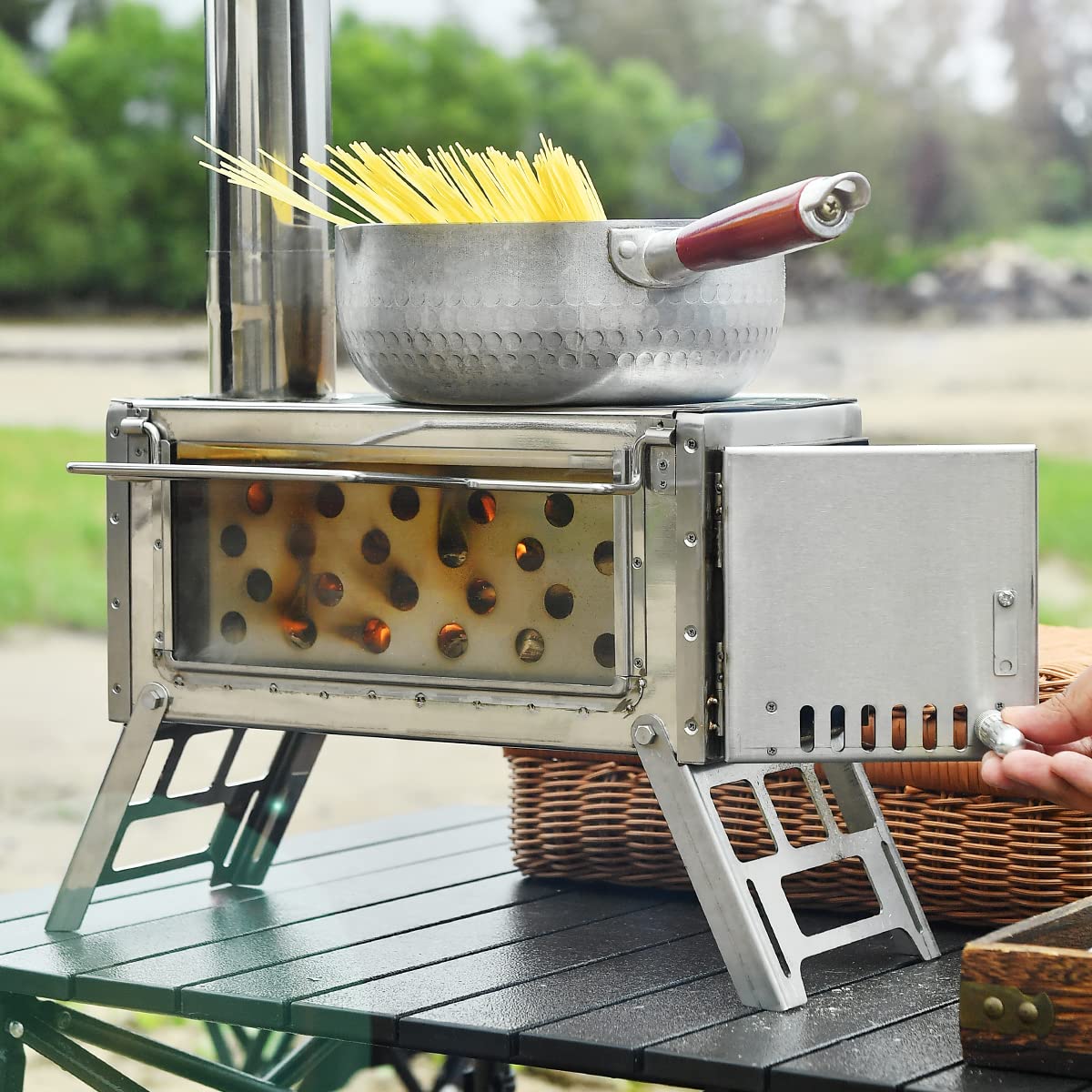 CMYCYDDPLY Camping Wood Stove, Portable Outdoor Tent Stove With Pipe, Heating Burner Stove For Ice-Fishing, Camping, Cookout, Hiking, Travel